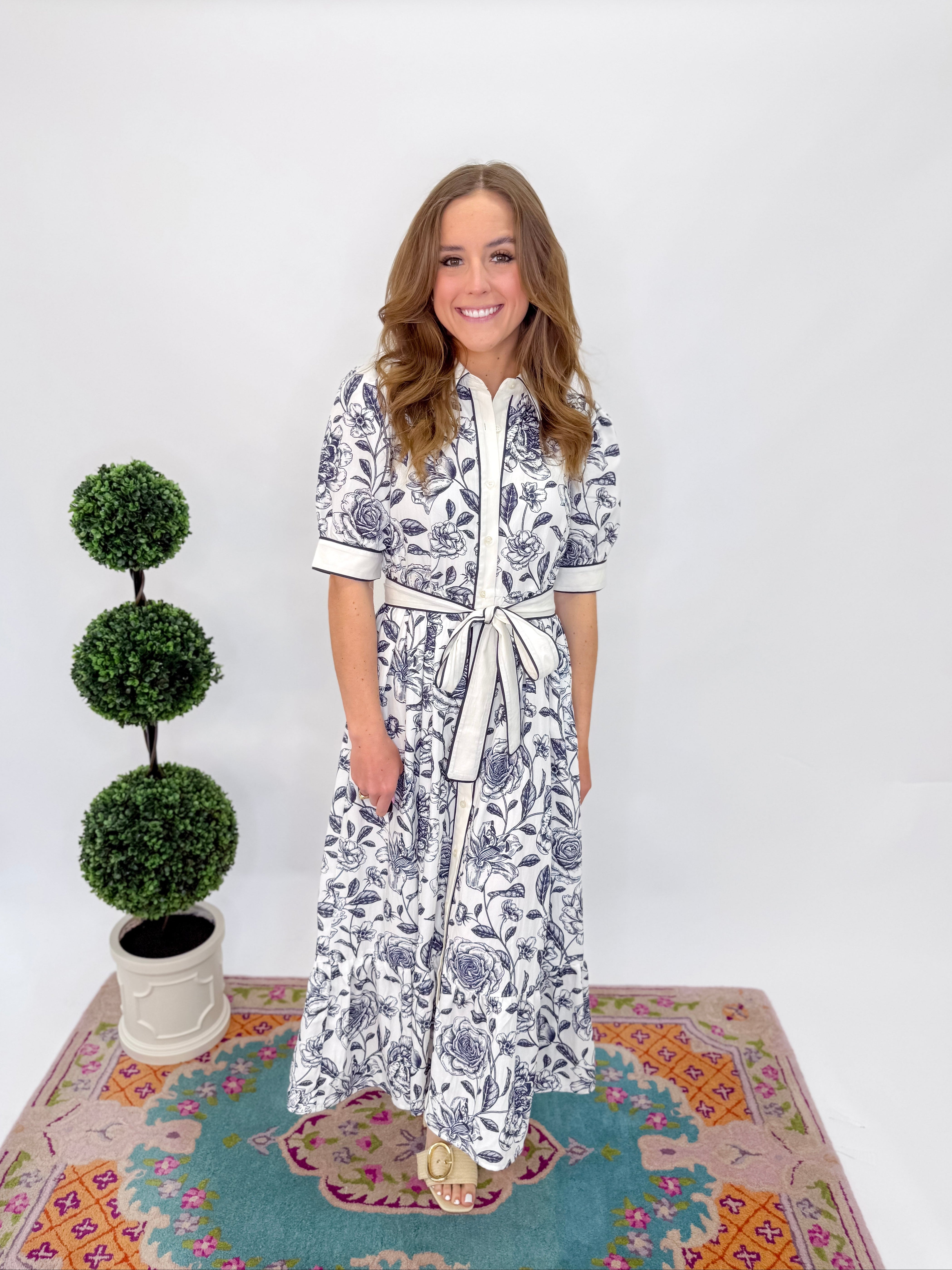 Rosalie Button Down Midi Dress - Navy