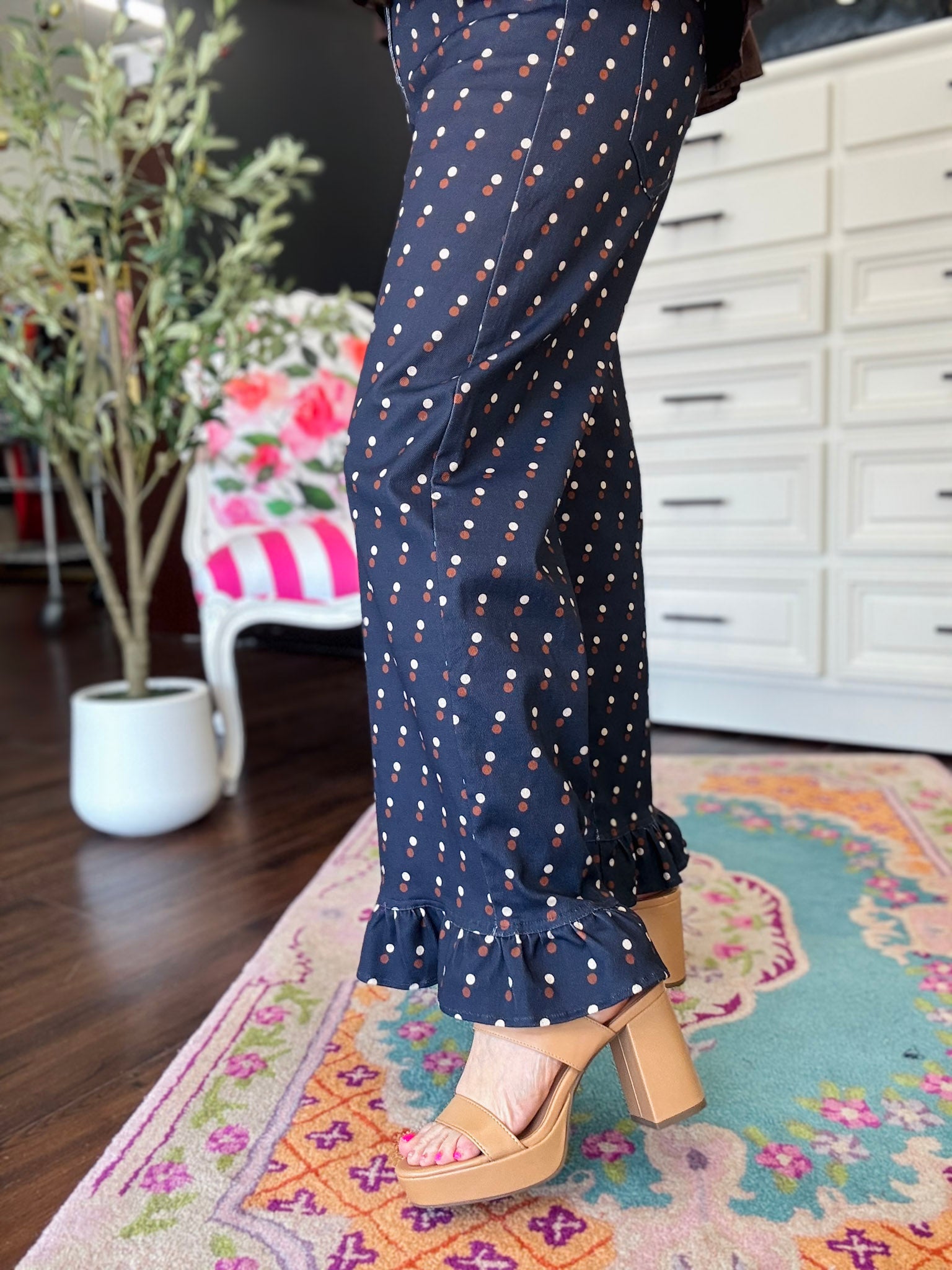 Denim Polka Dot Pant-Navy