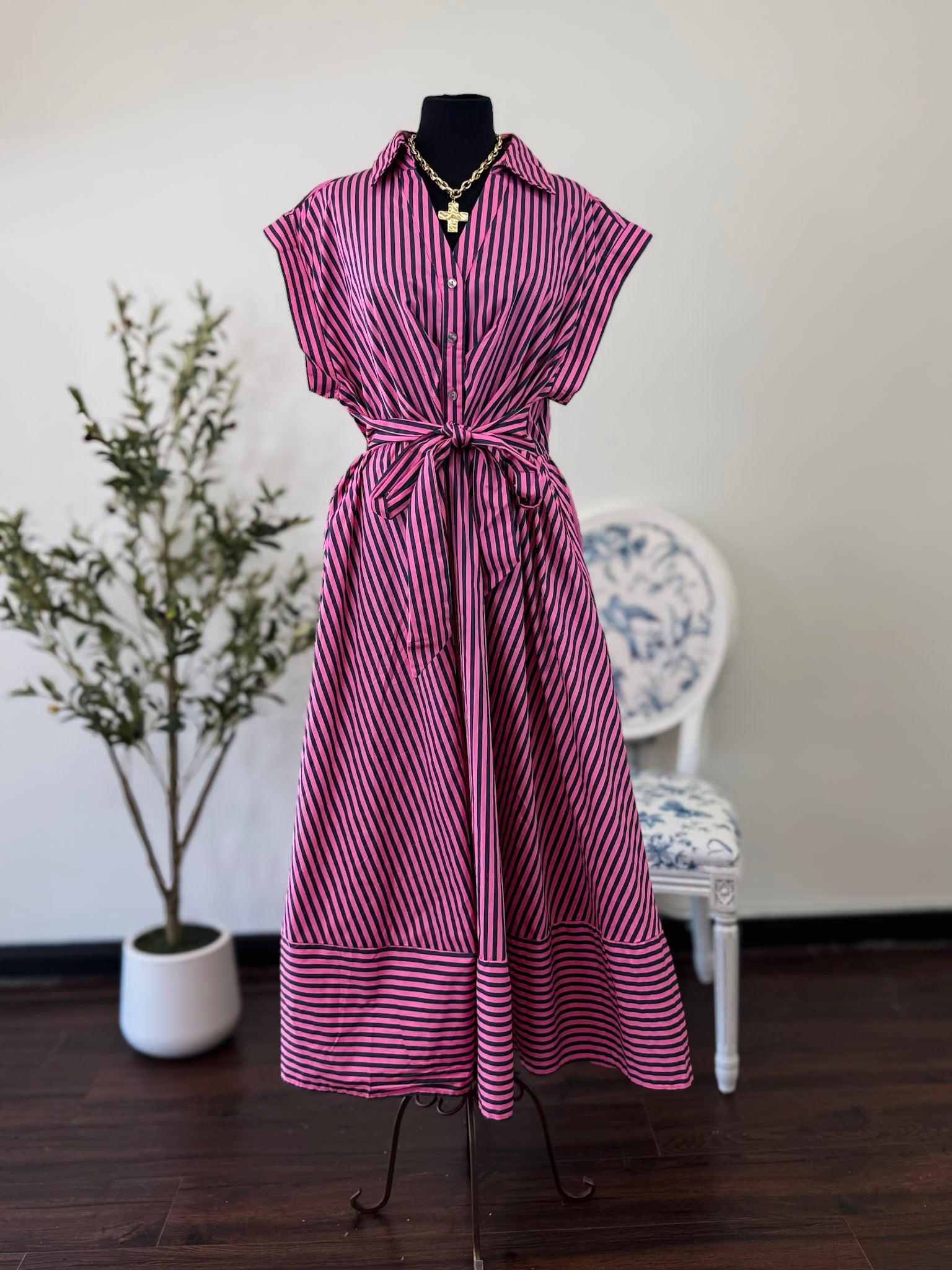 [Plus] Pink Stripe Dress