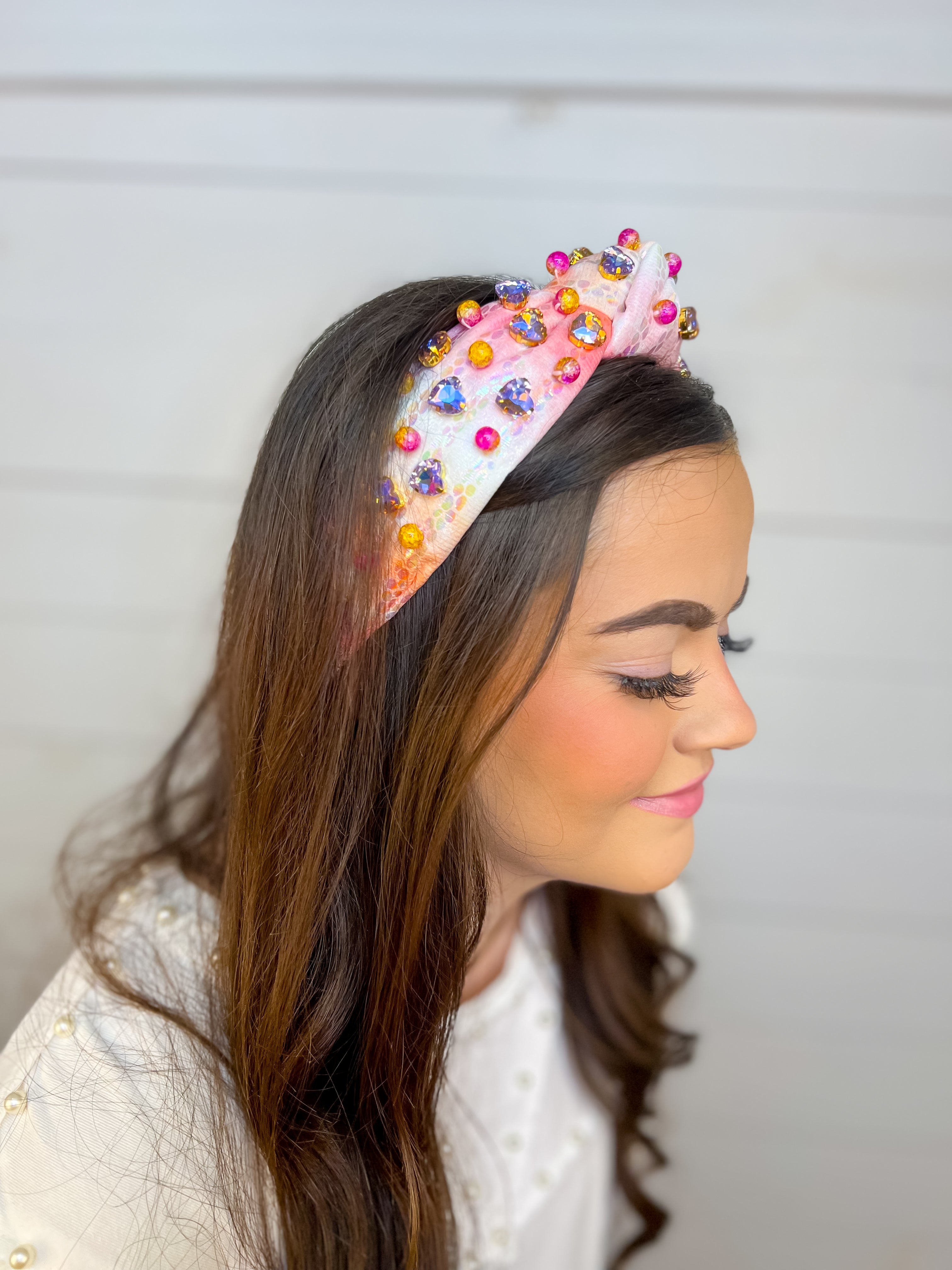 [Brianna Cannon] Pink Ombre Headband With Hearts/Beads