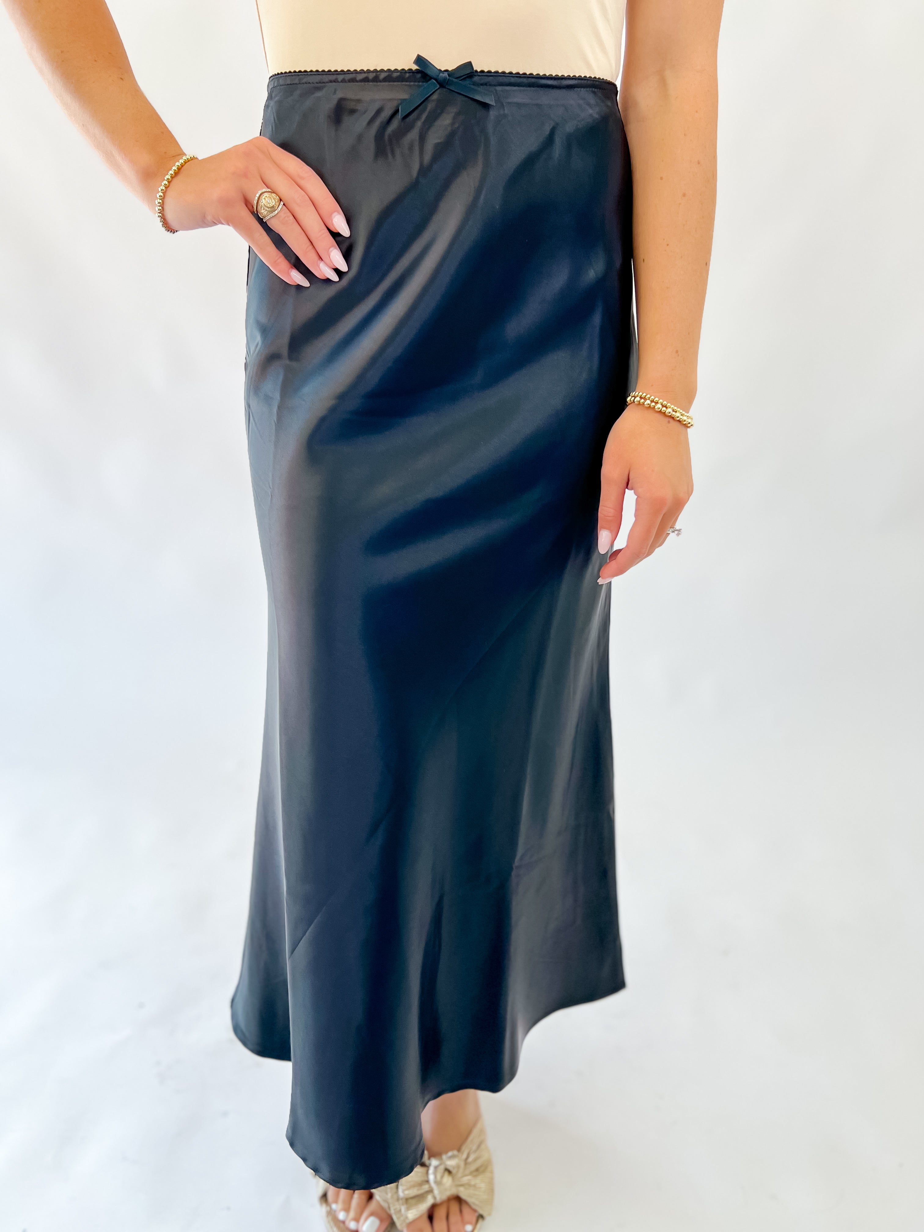 Soft Spoken Satin Skirt- Black