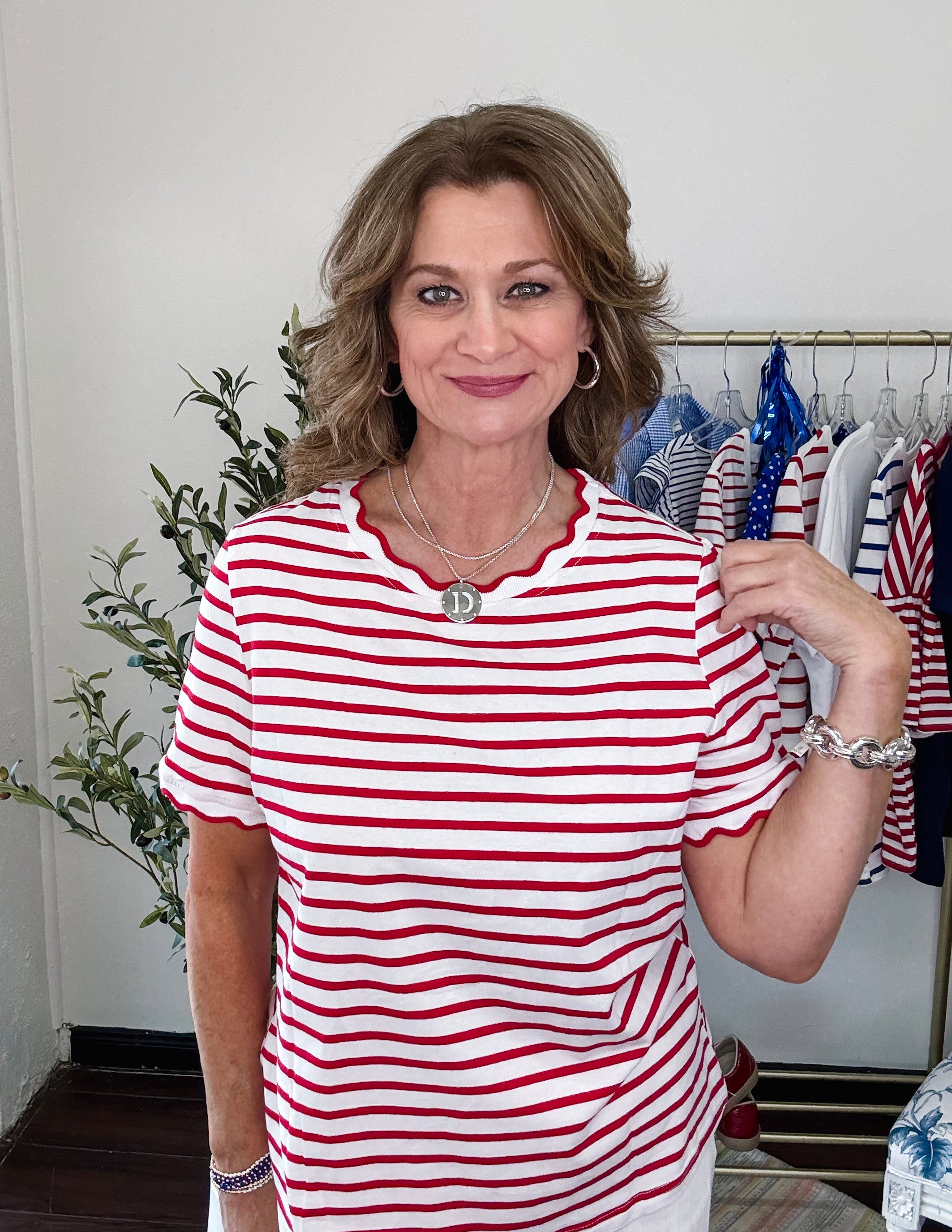 Rosie Scallop Stripe Top-Red