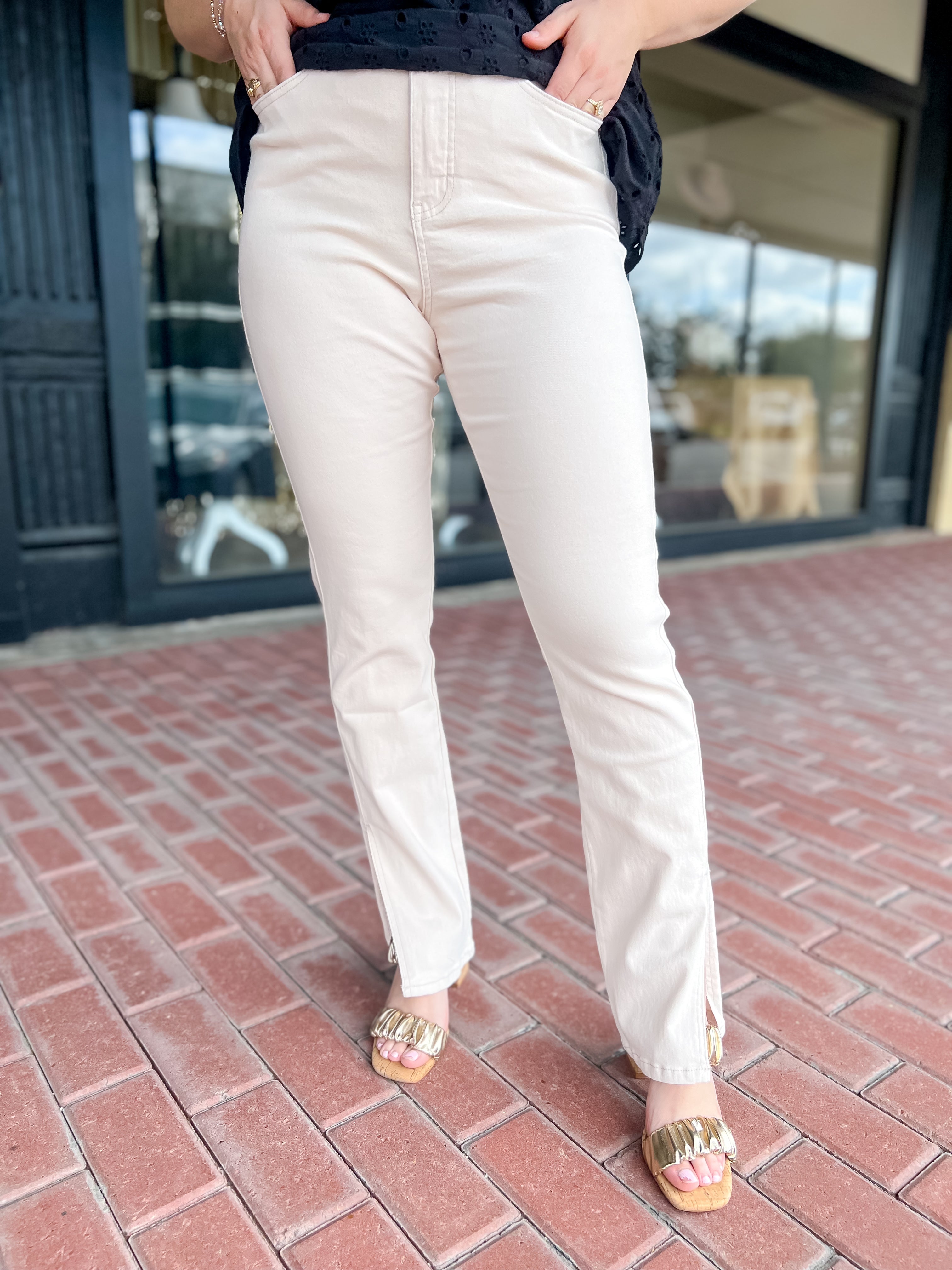 [Mud Pie] Yorker Side-Slit Jeans-Blush