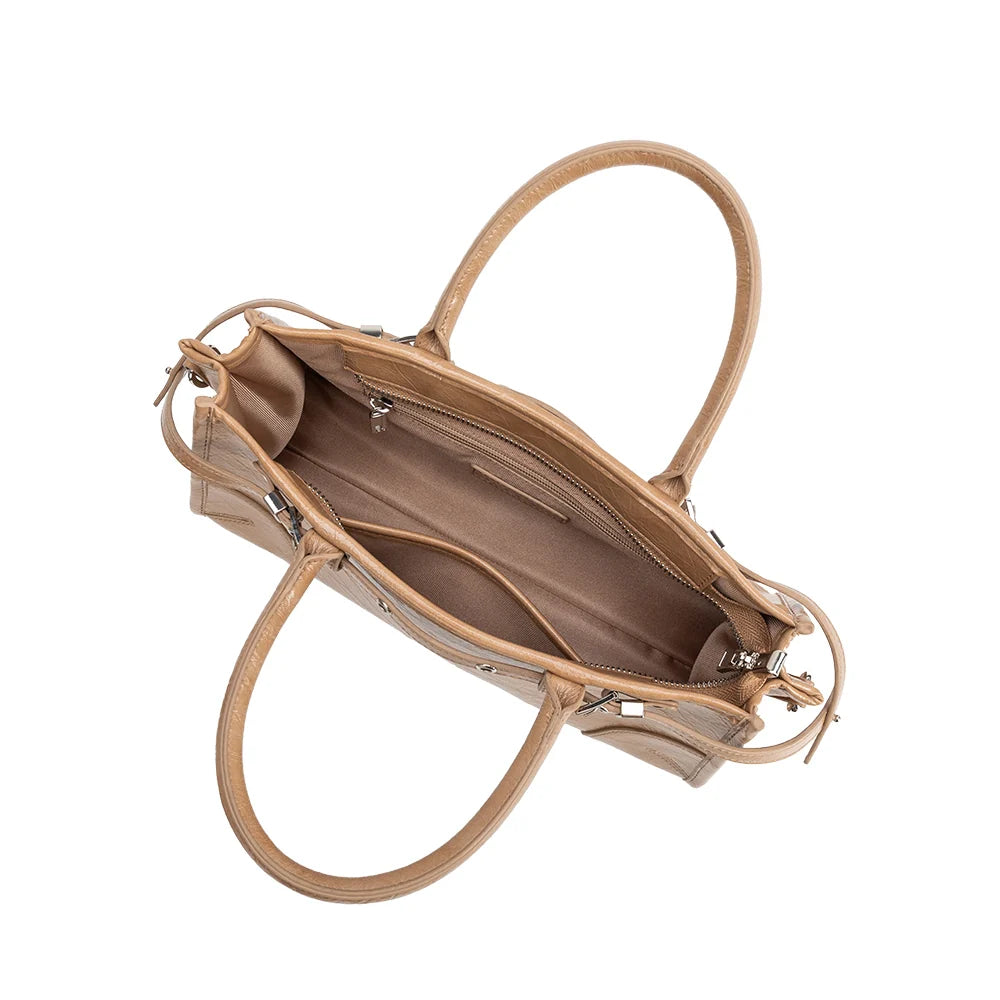 Rhonda Vegan Leather Top Handle Bag-Tan