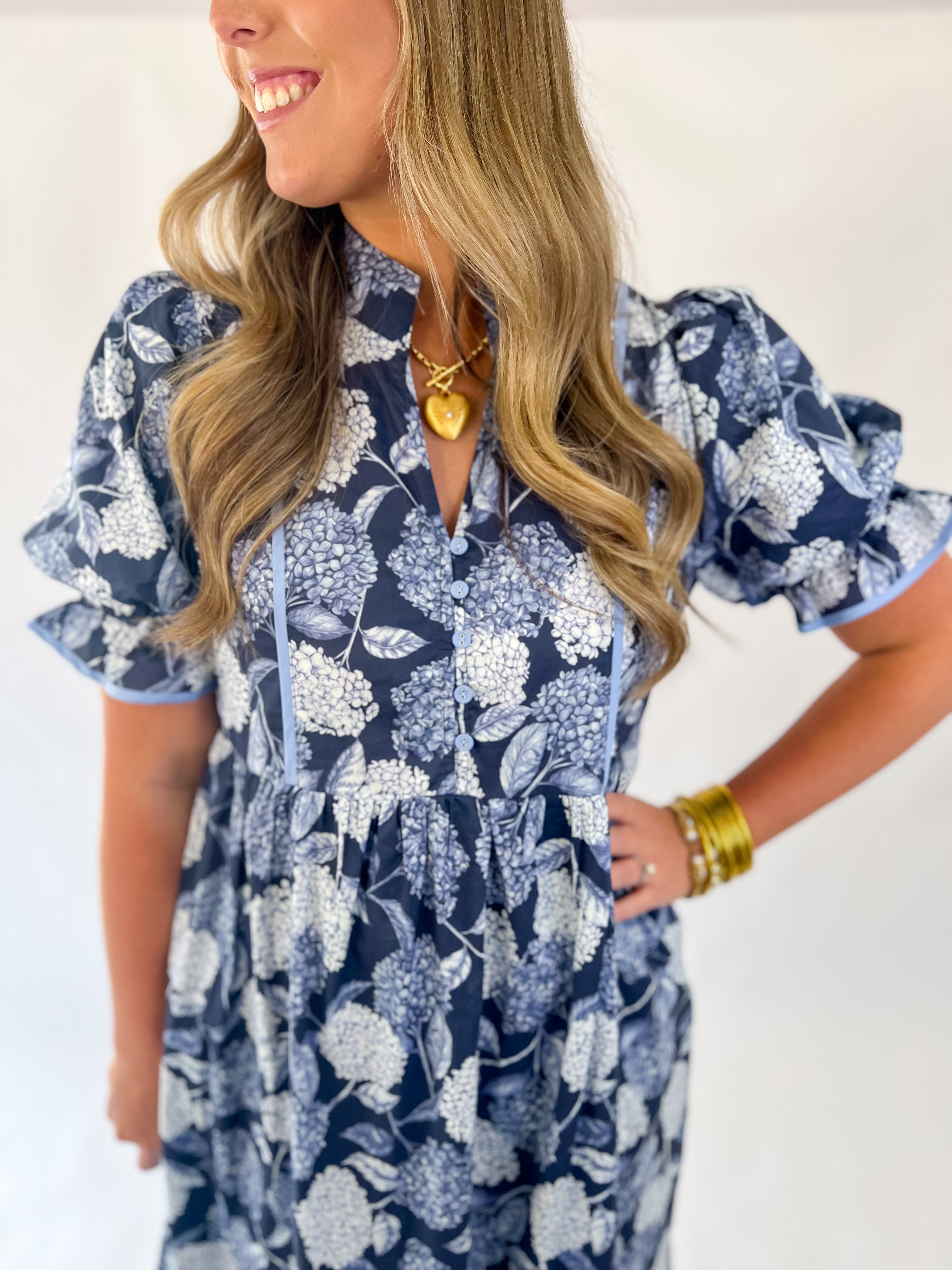 Fall Navy Botanical Midi Dress