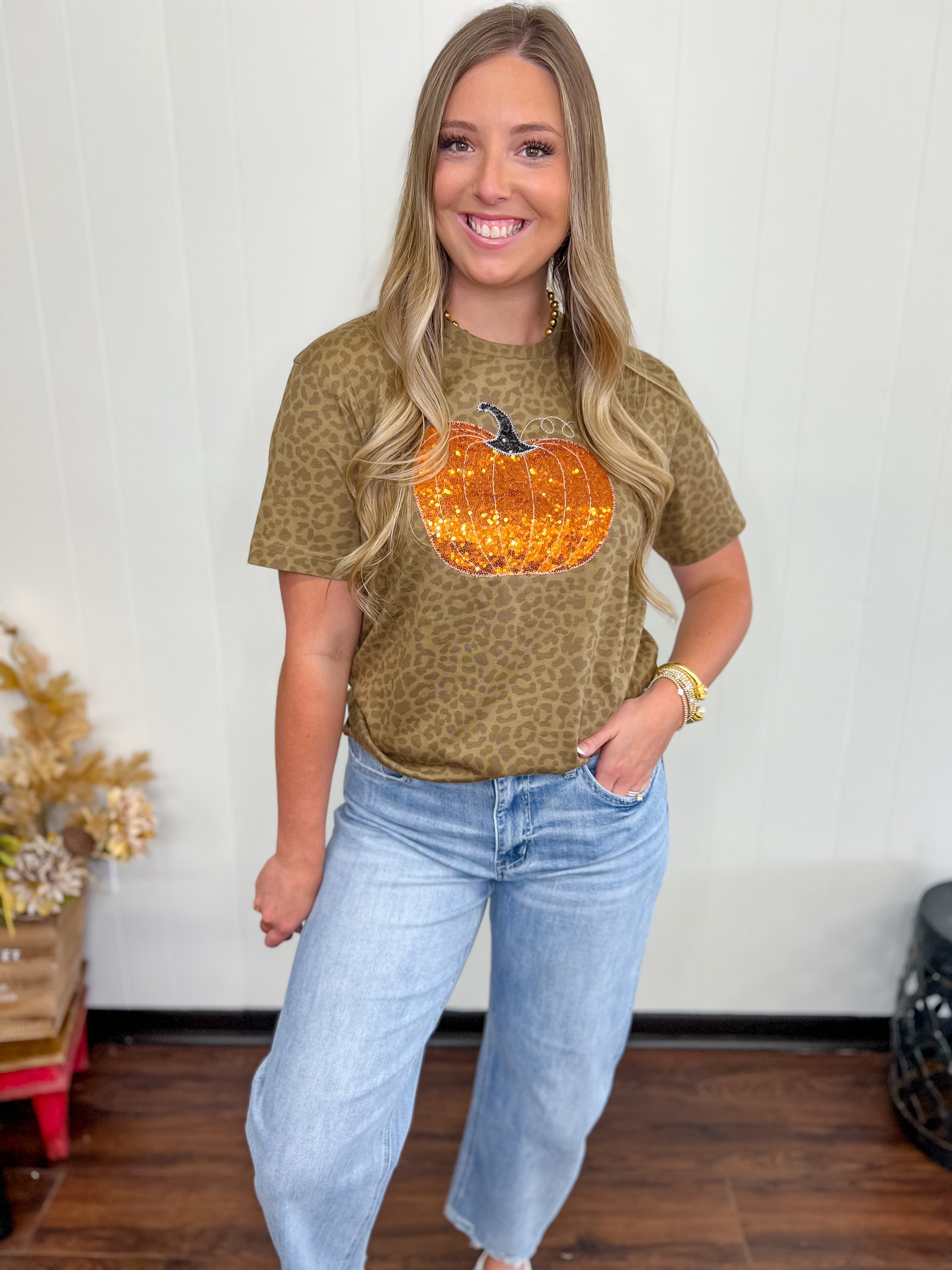 Fall Leopard Pumpkin Tee