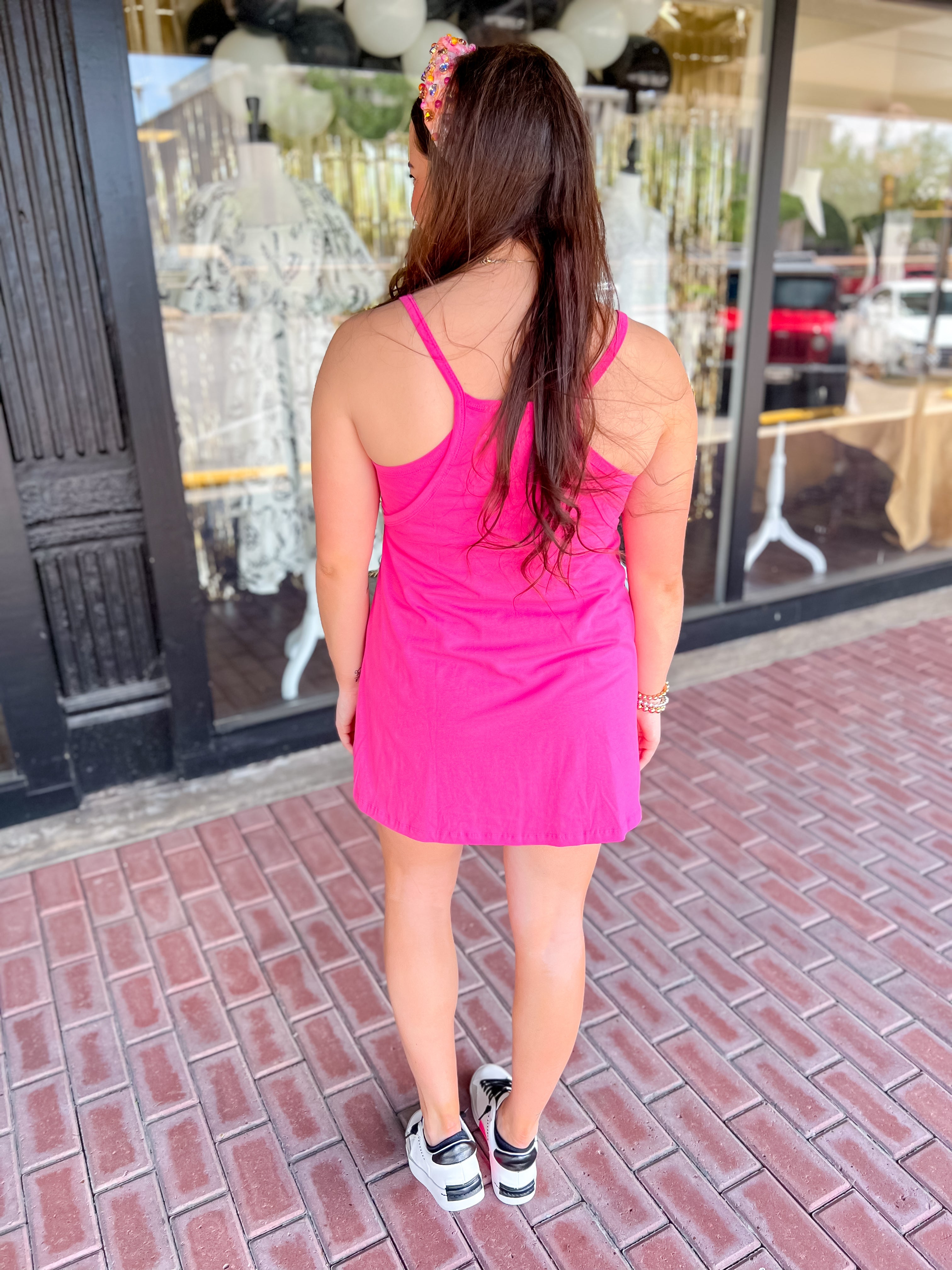 Girl On The Go Jersey Mini Dress-Fuchsia