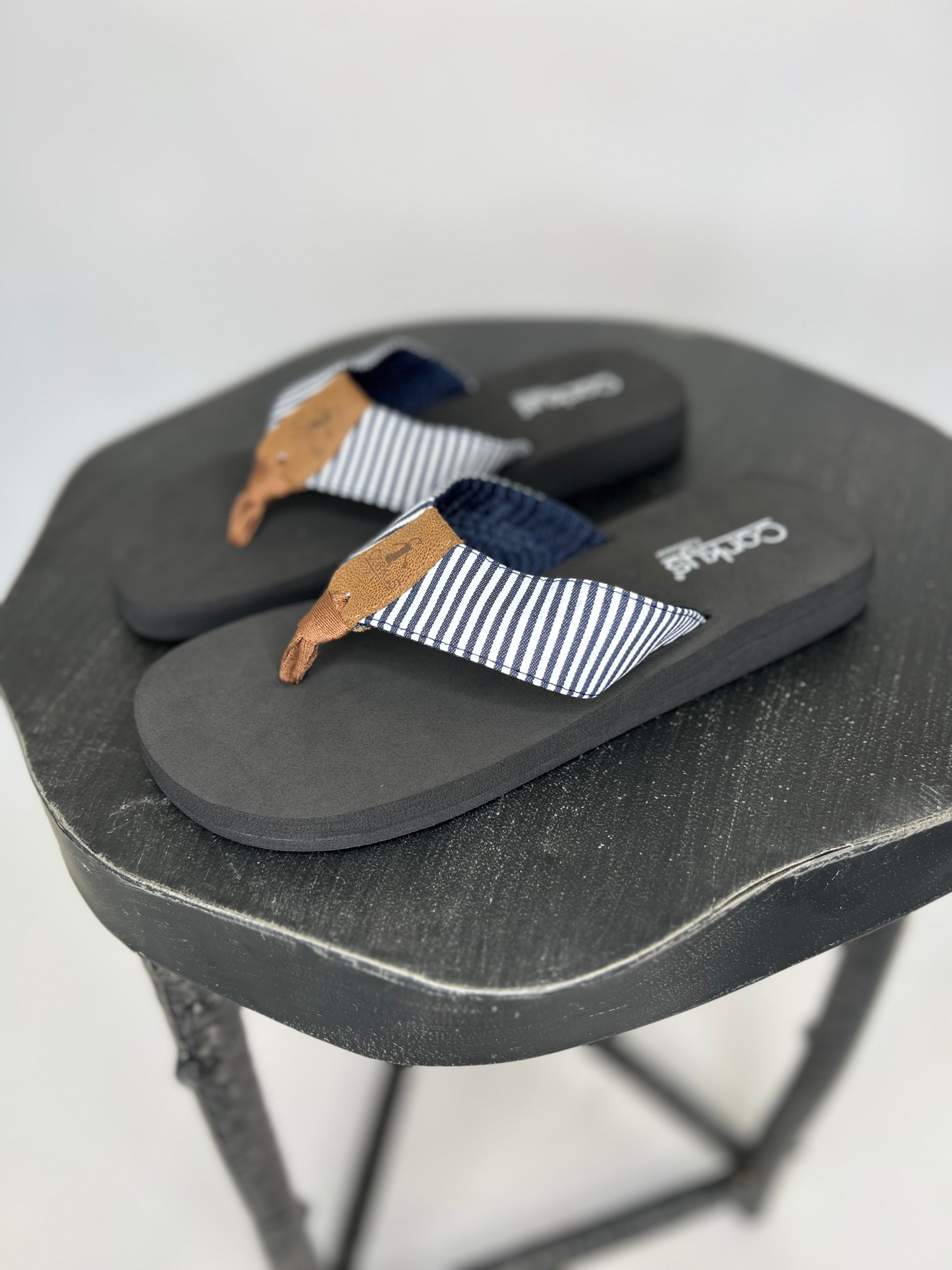 [Corky's] Summer Break Flip Flop - Navy White Stripe