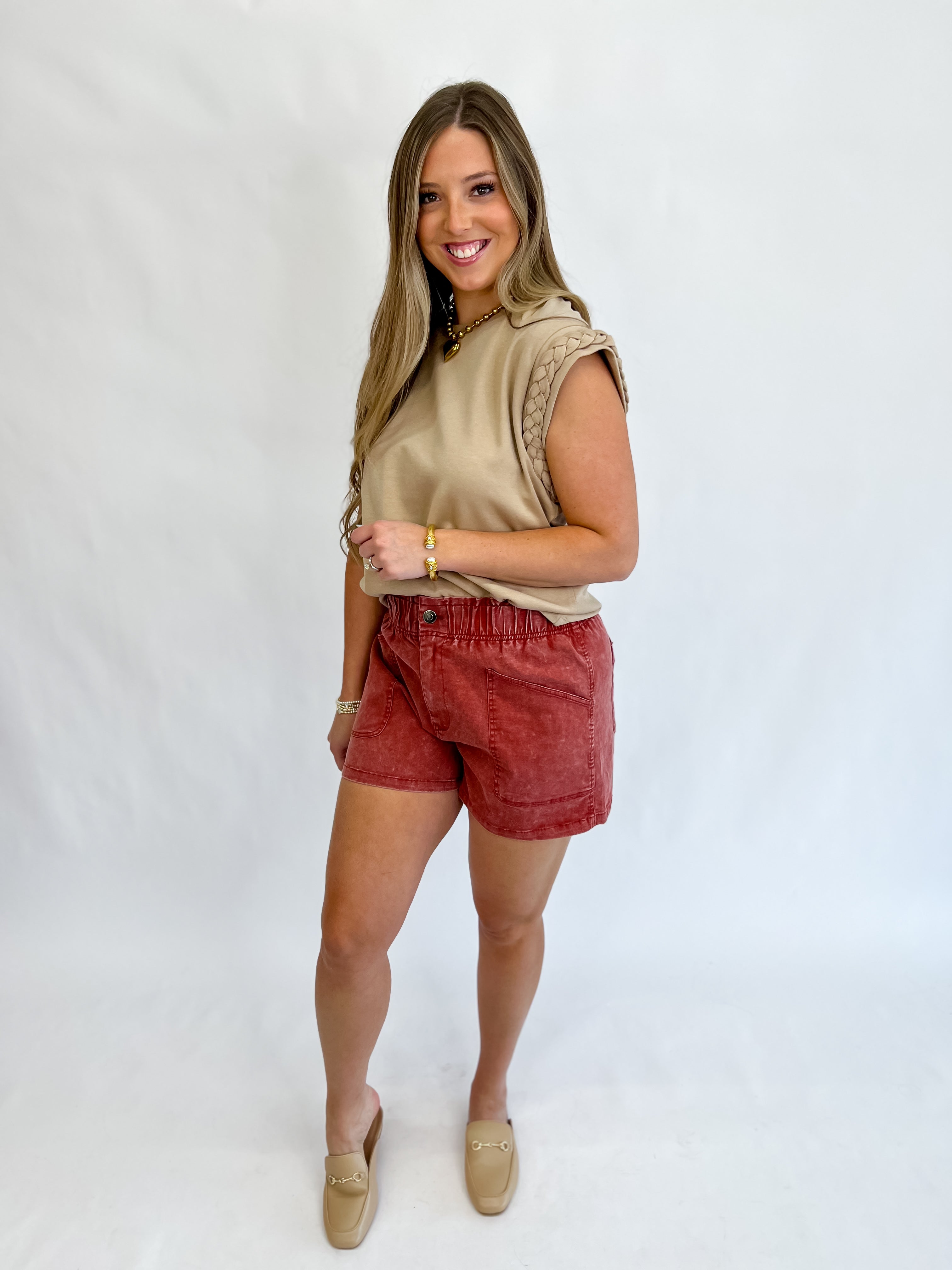 Anywhere Braided Sleeve Top - Taupe