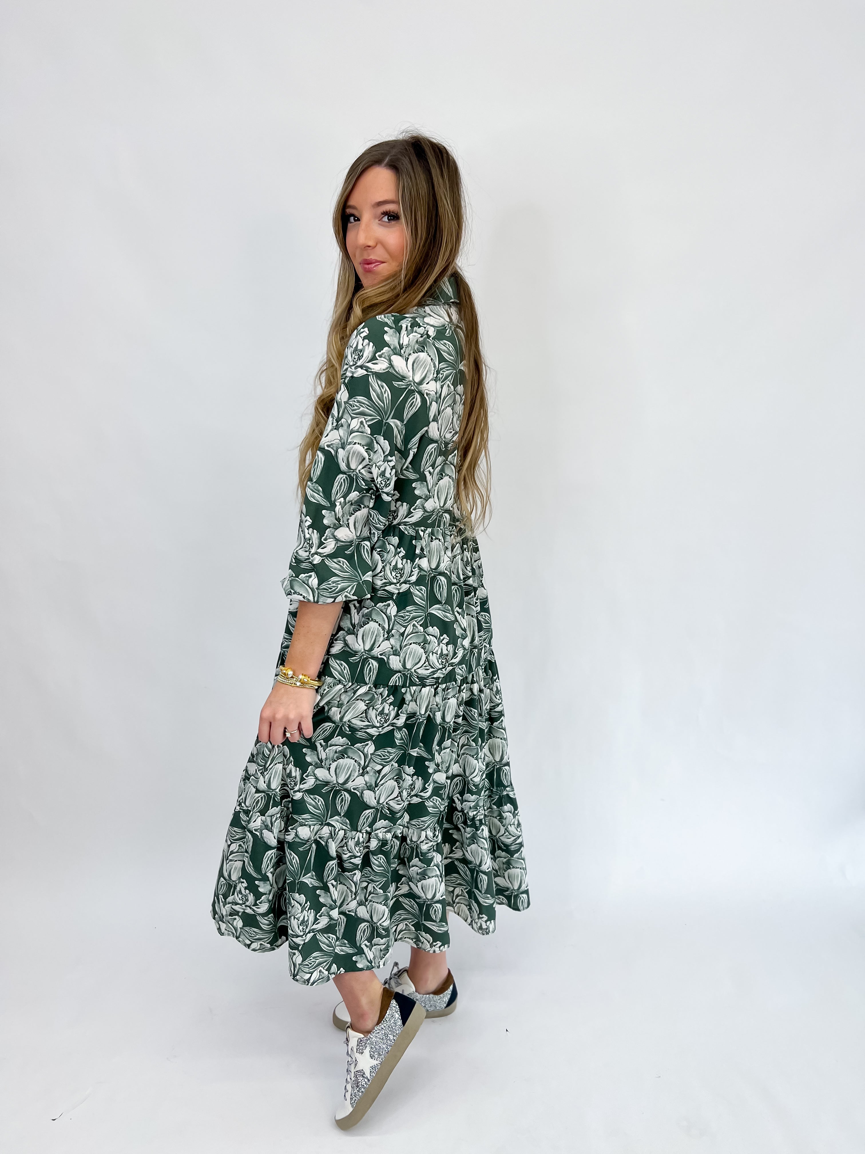 In Full Motion Midi Dress-H Green