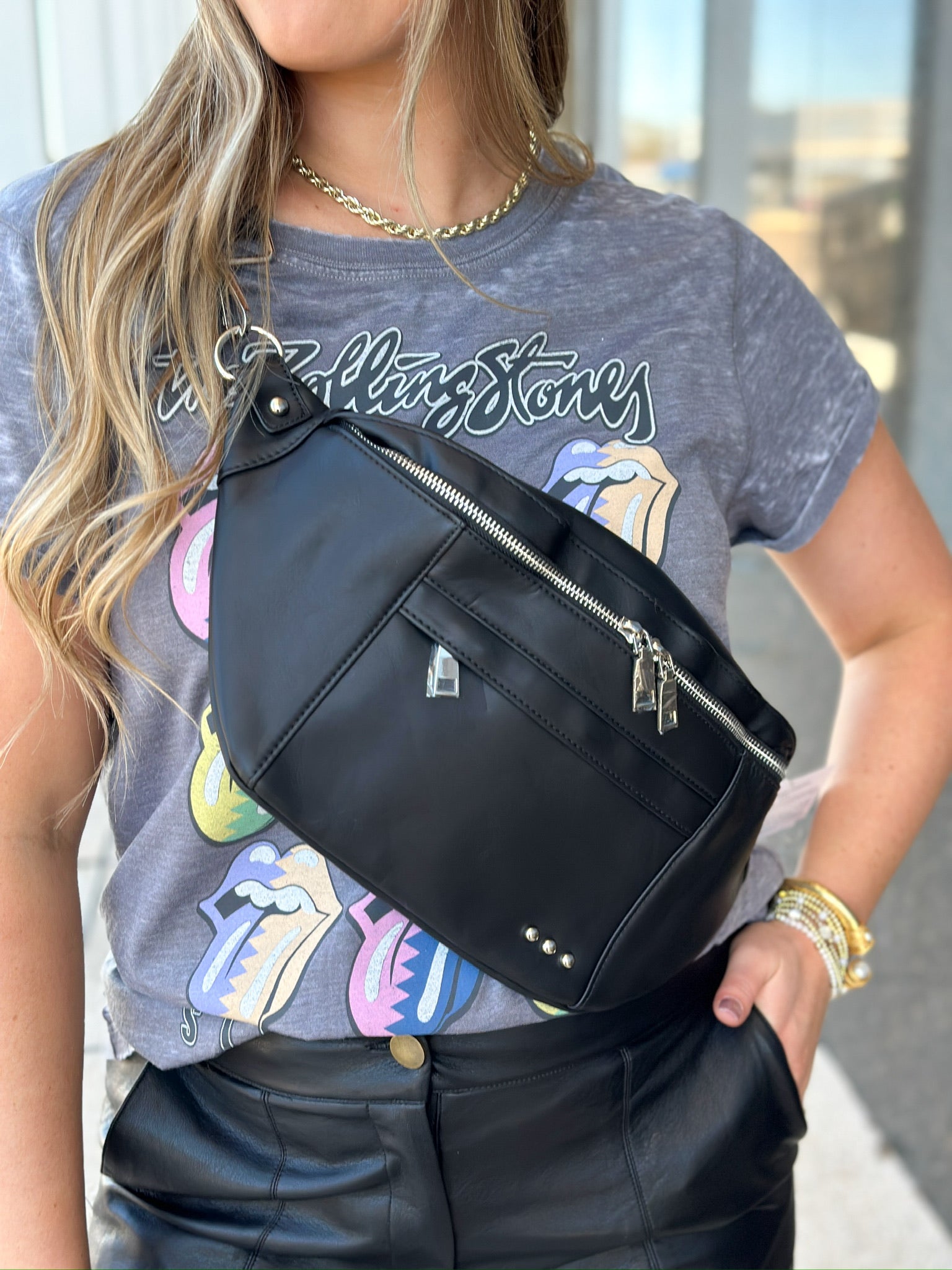 Marley Metallic Oversized Bum Bag-Black