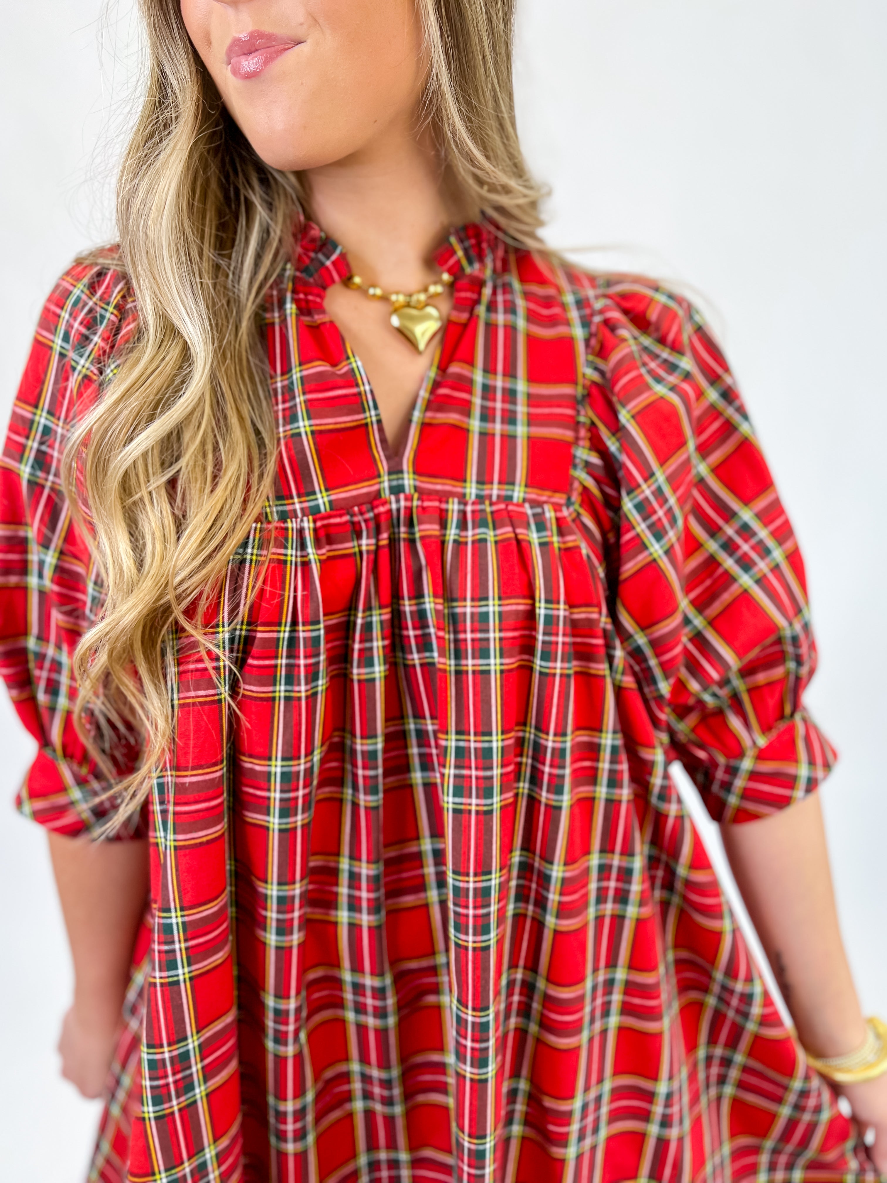 [Entro] Merry Everything Plaid Dress-Red