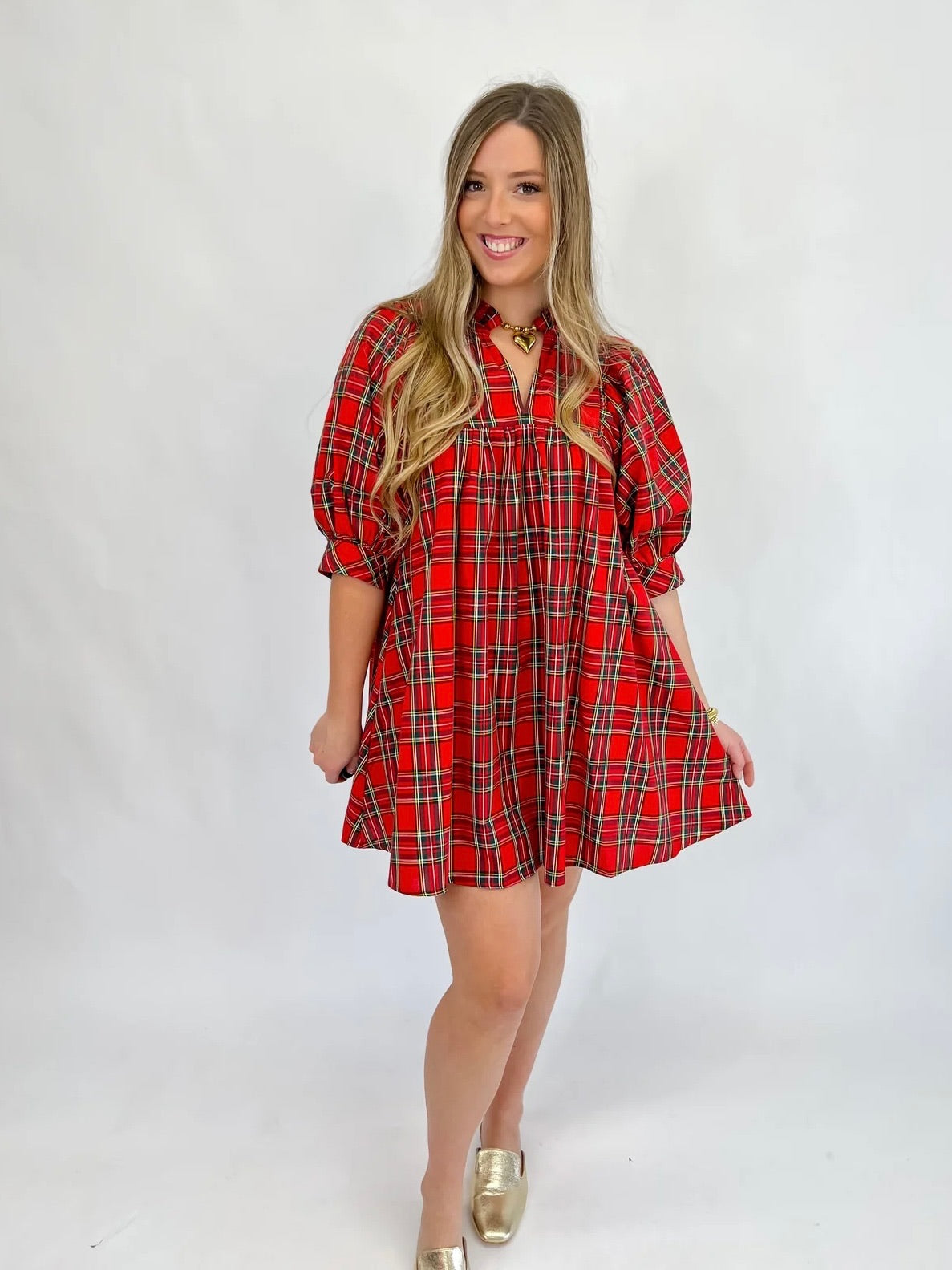 [Entro] Merry Everything Plaid Dress-Red