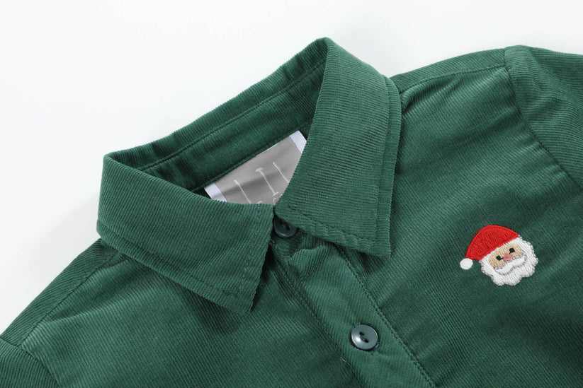 Boys Green Corduroy Santa Dress Shirt