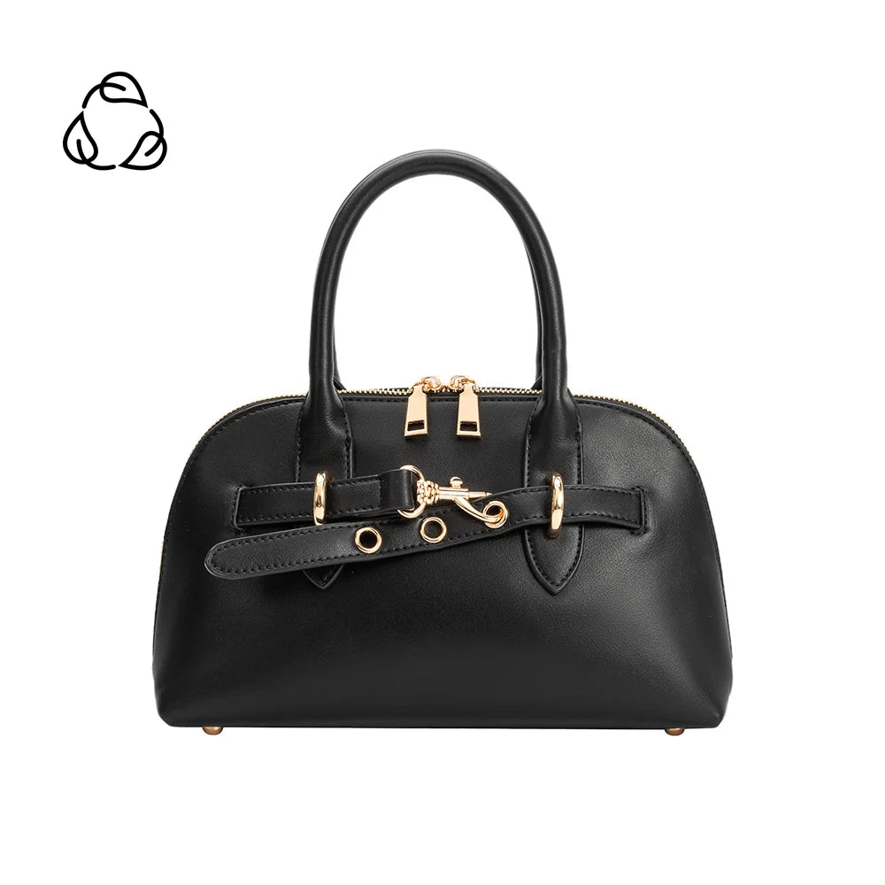 Rue Vegan Leather Top Handle Belted Bag-Black