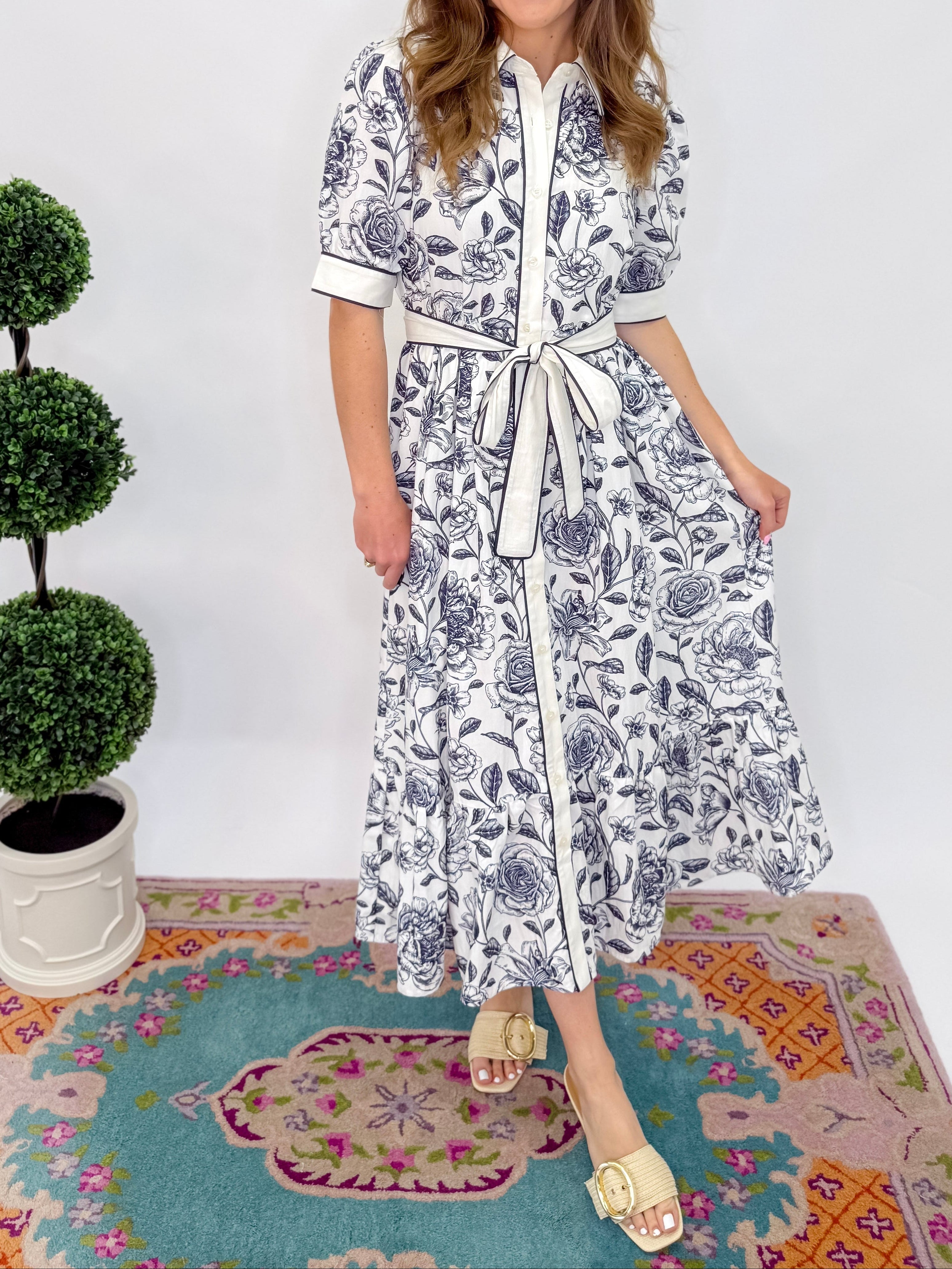 Rosalie Button Down Midi Dress - Navy