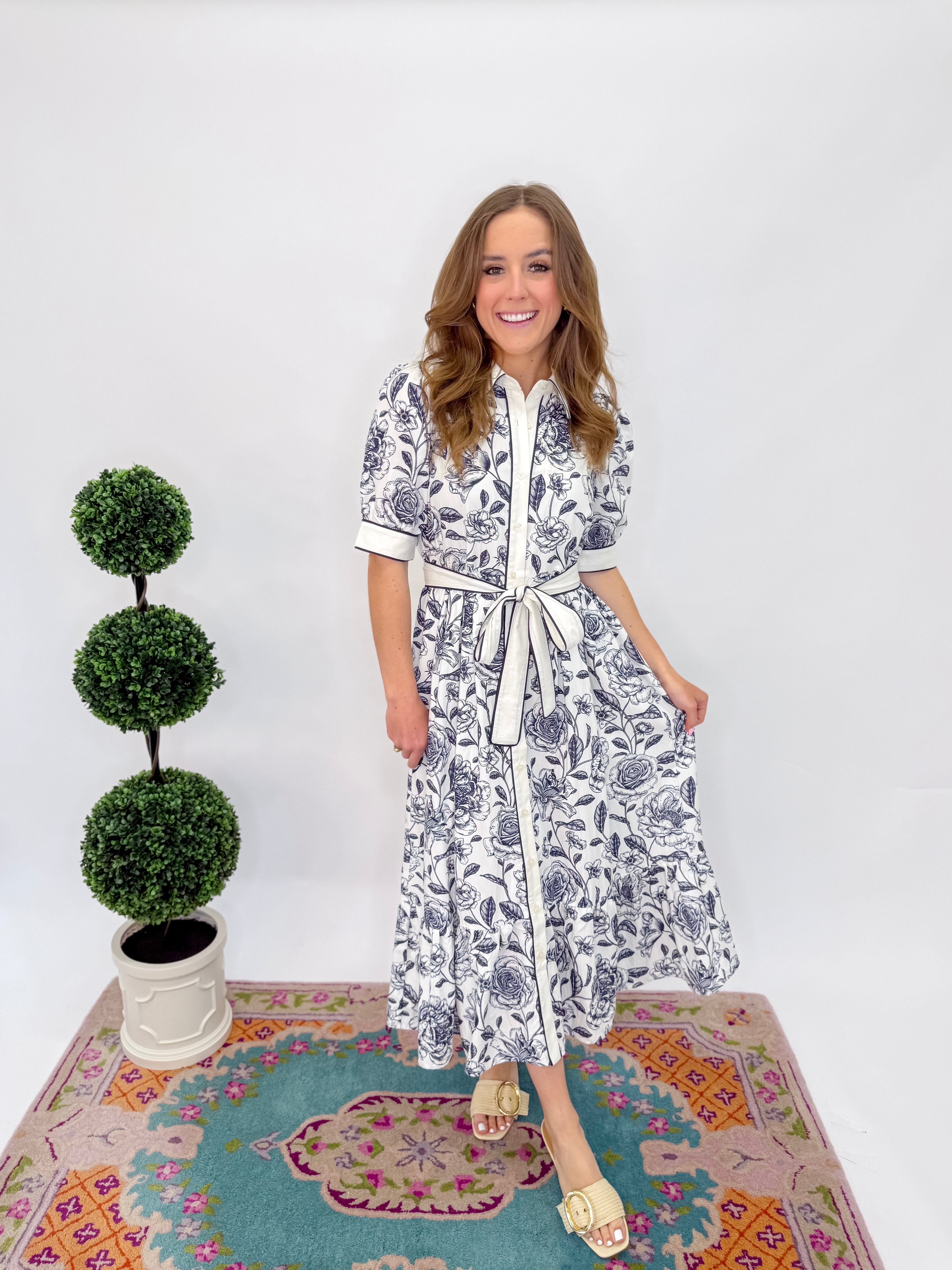 Rosalie Button Down Midi Dress - Navy