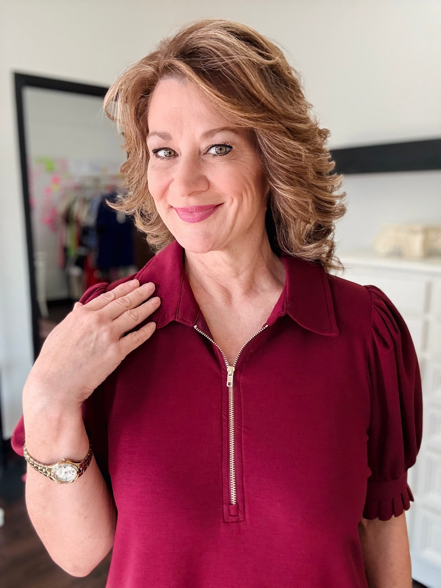 Kick Pleat Dress - Burgundy