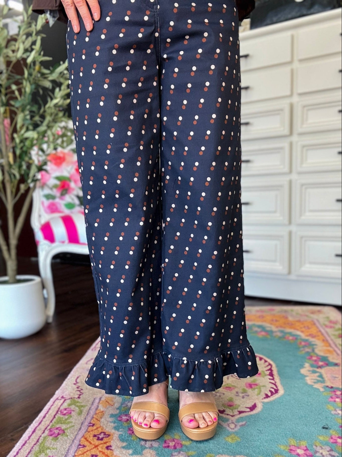 Denim Polka Dot Pant-Navy