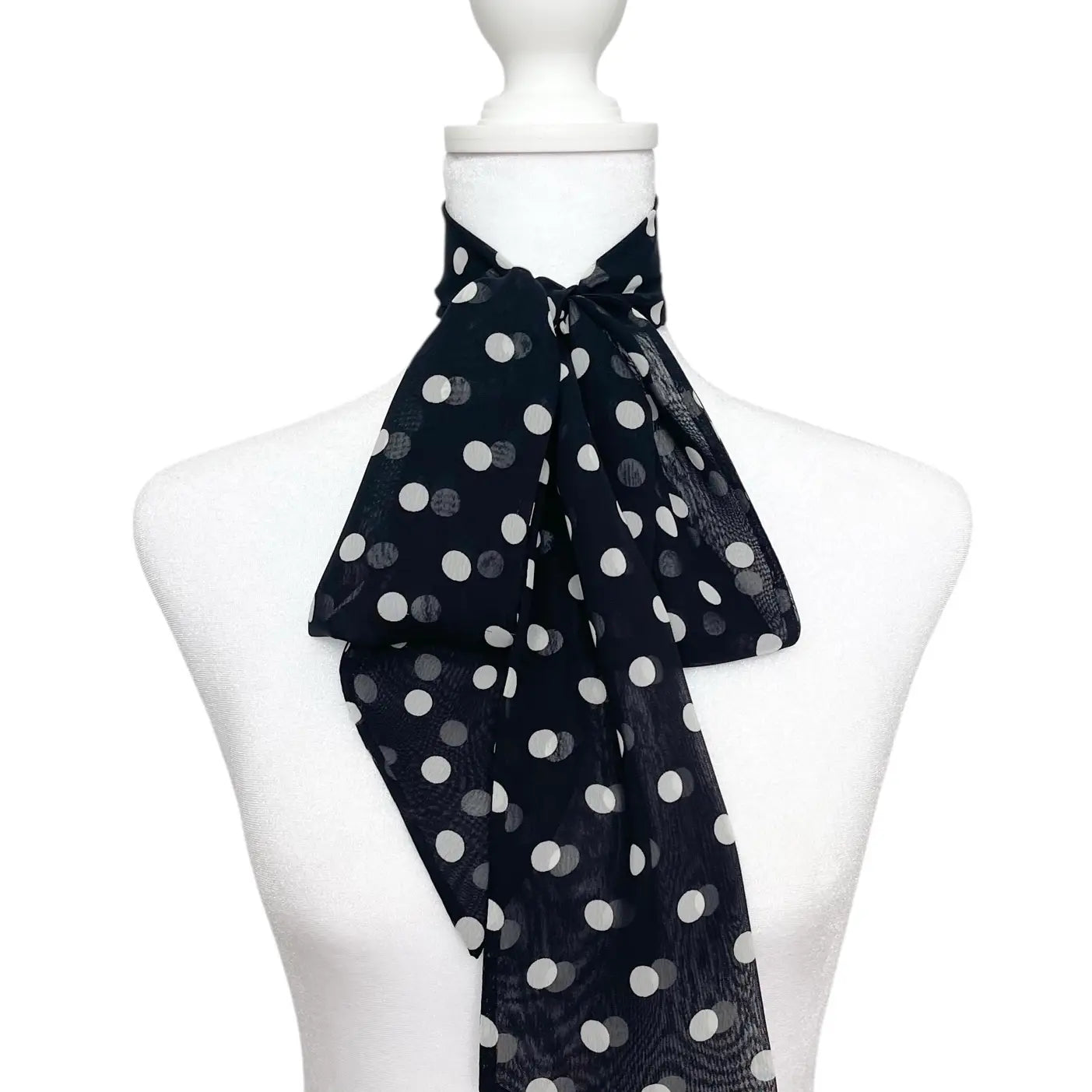 Polka Dot Chiffon Bow Scarf-Black & White