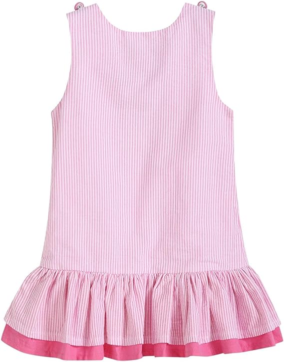 Pink Seersucker Flamingo Ruffle Dress