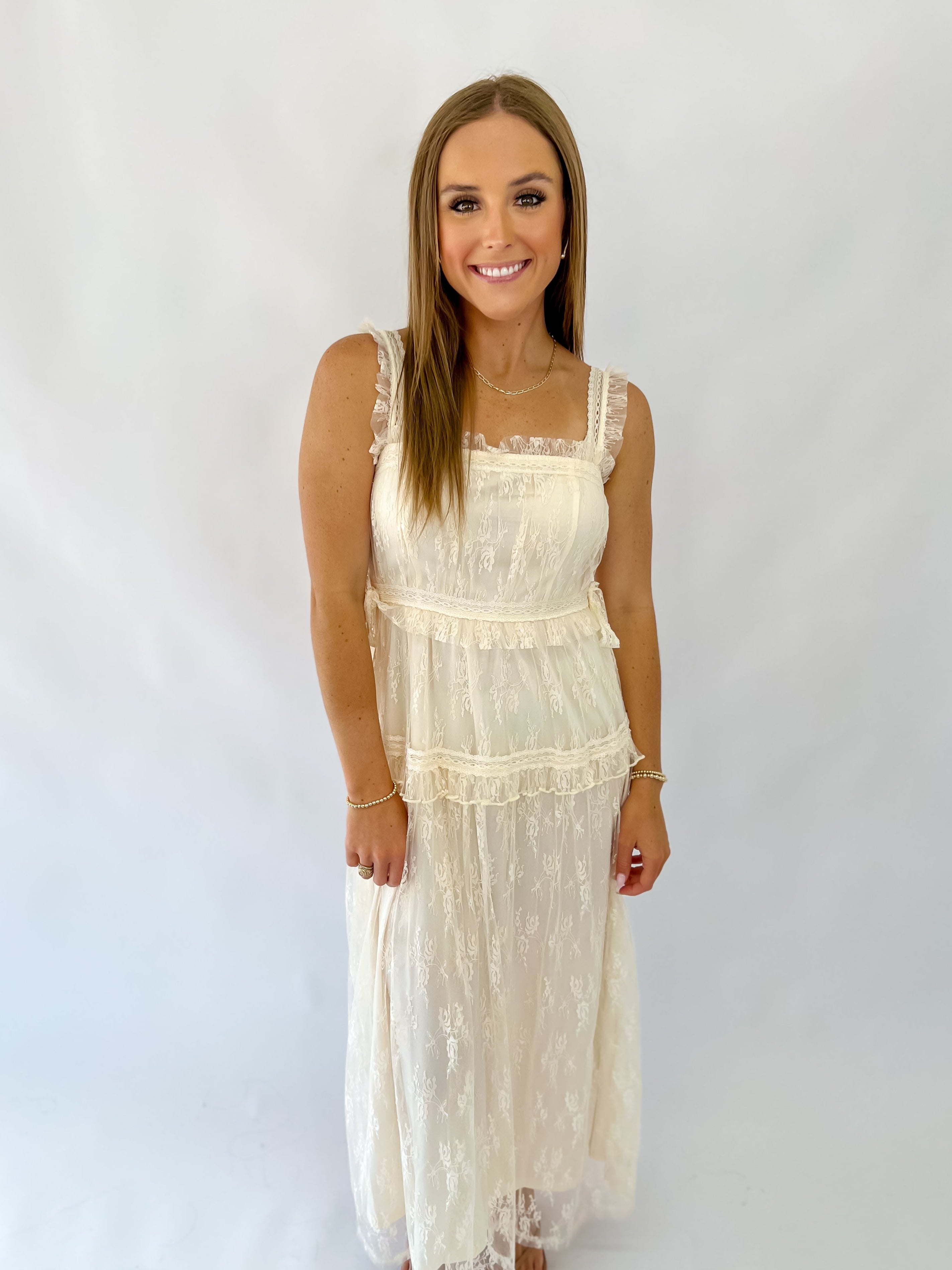 Delicate Lace Maxi Dress - Ecru