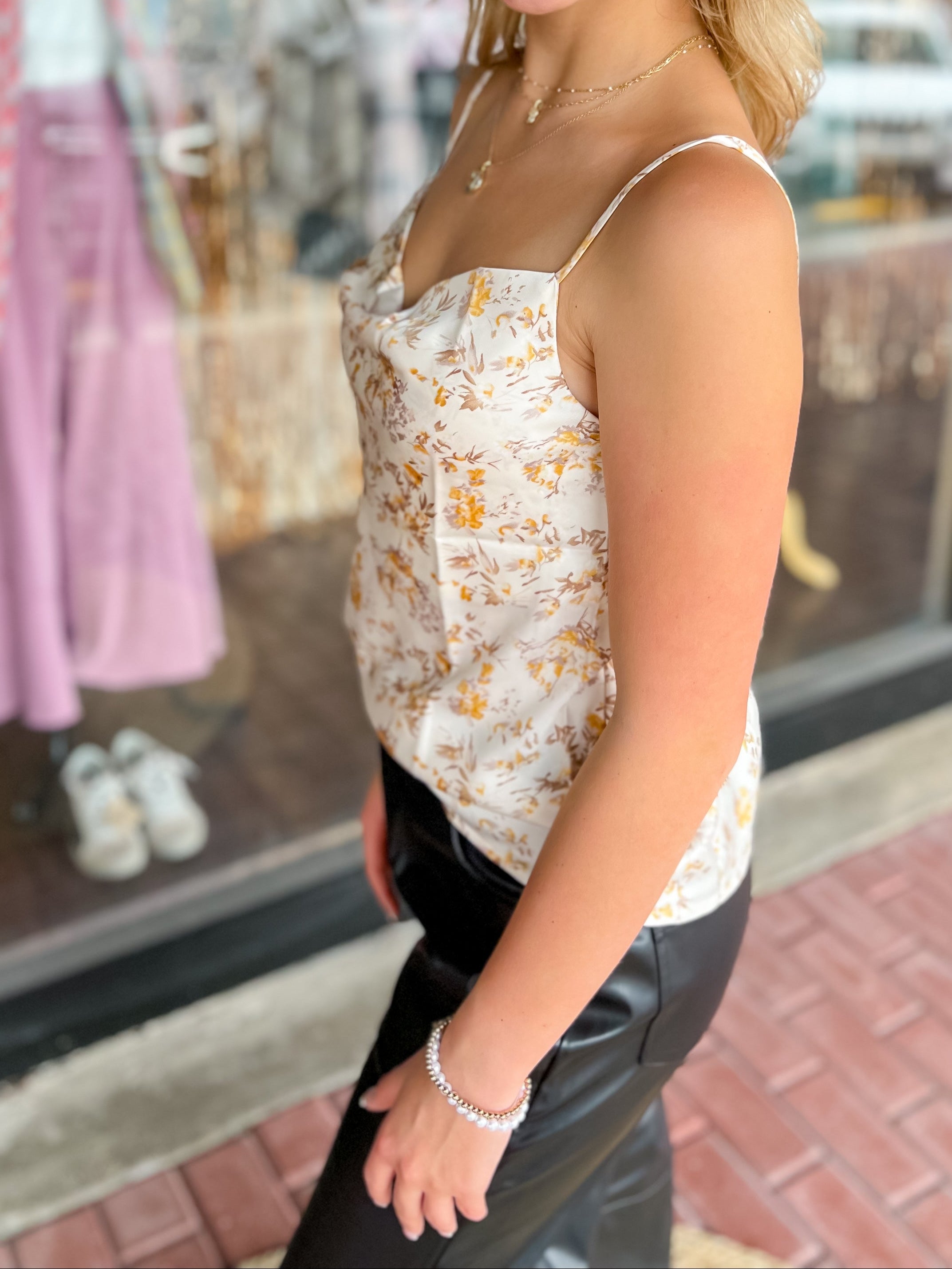 Sara  Floral Cami-Ivory/Yellow