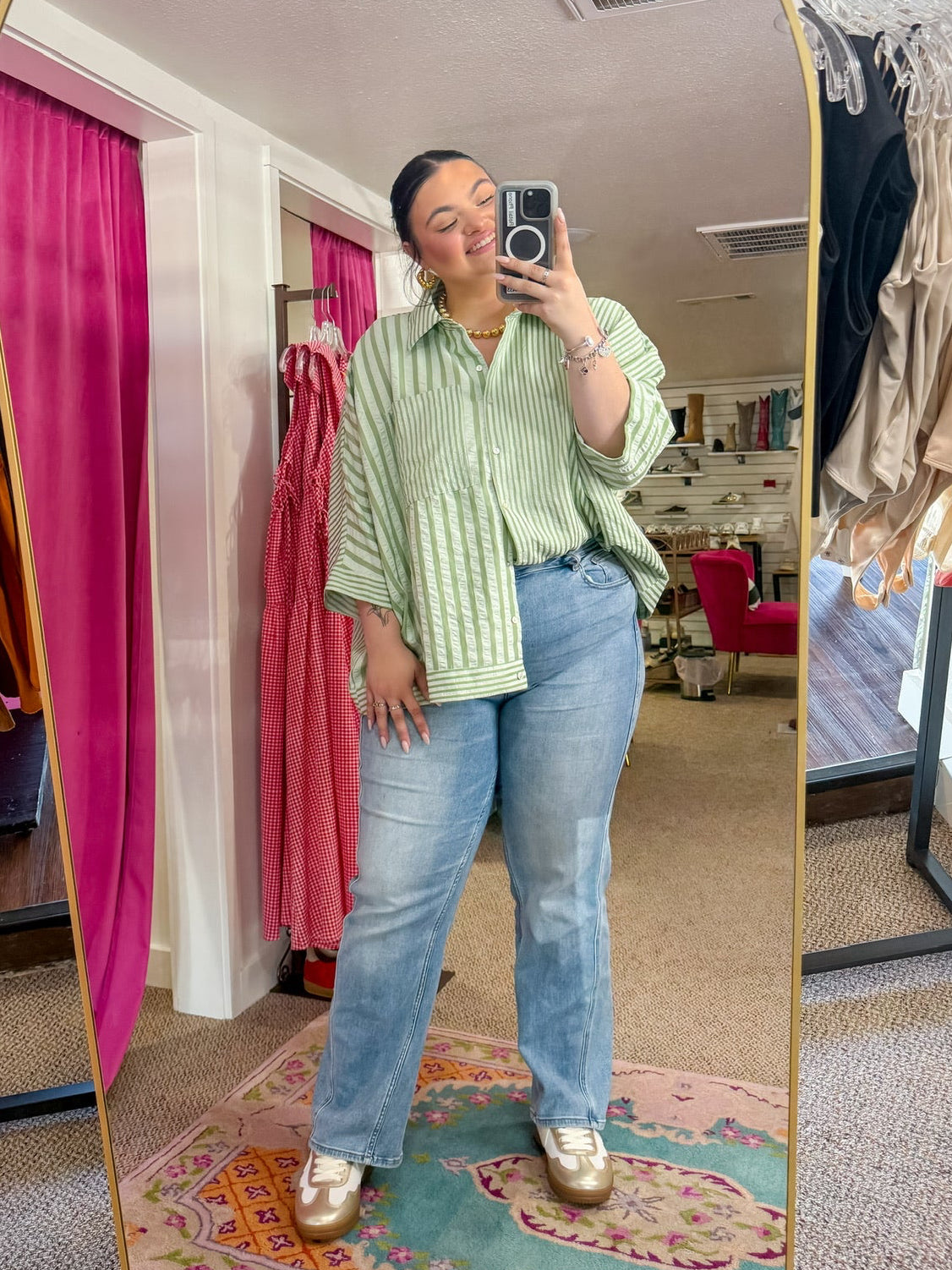 Willow Scalloped Button Down Top - Sage