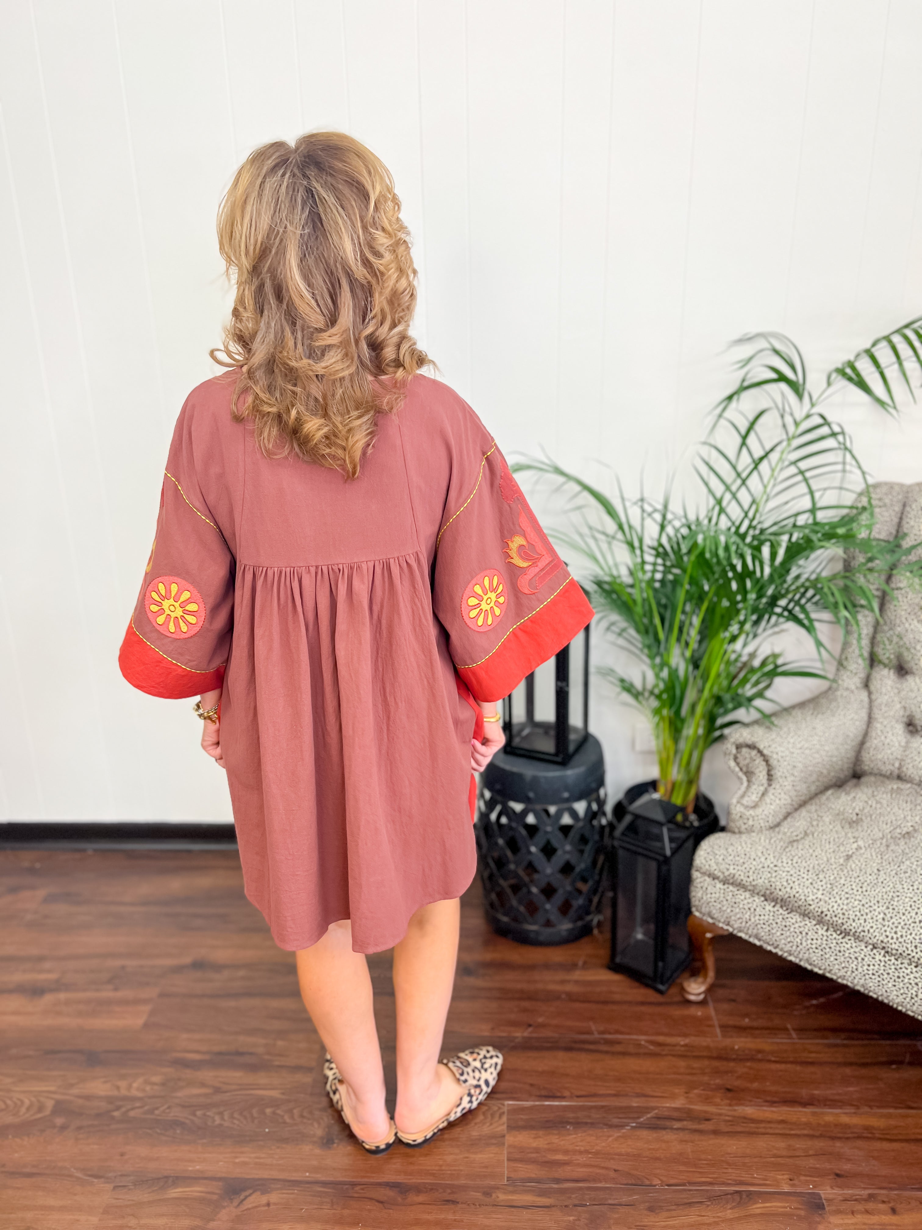 Josephine Embroidered Dress- Chocolate