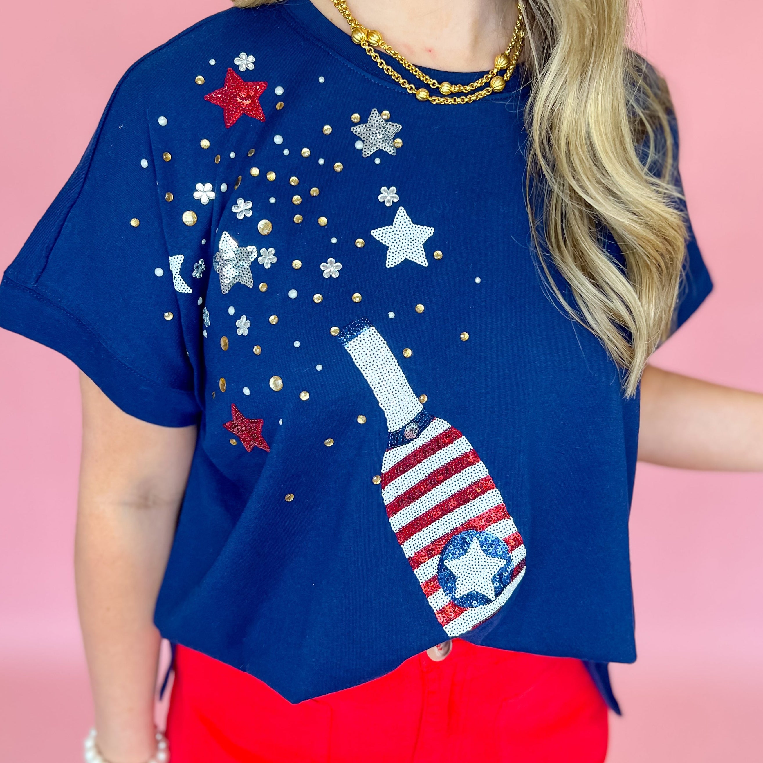 4th Of July Sparkle Top- Navy