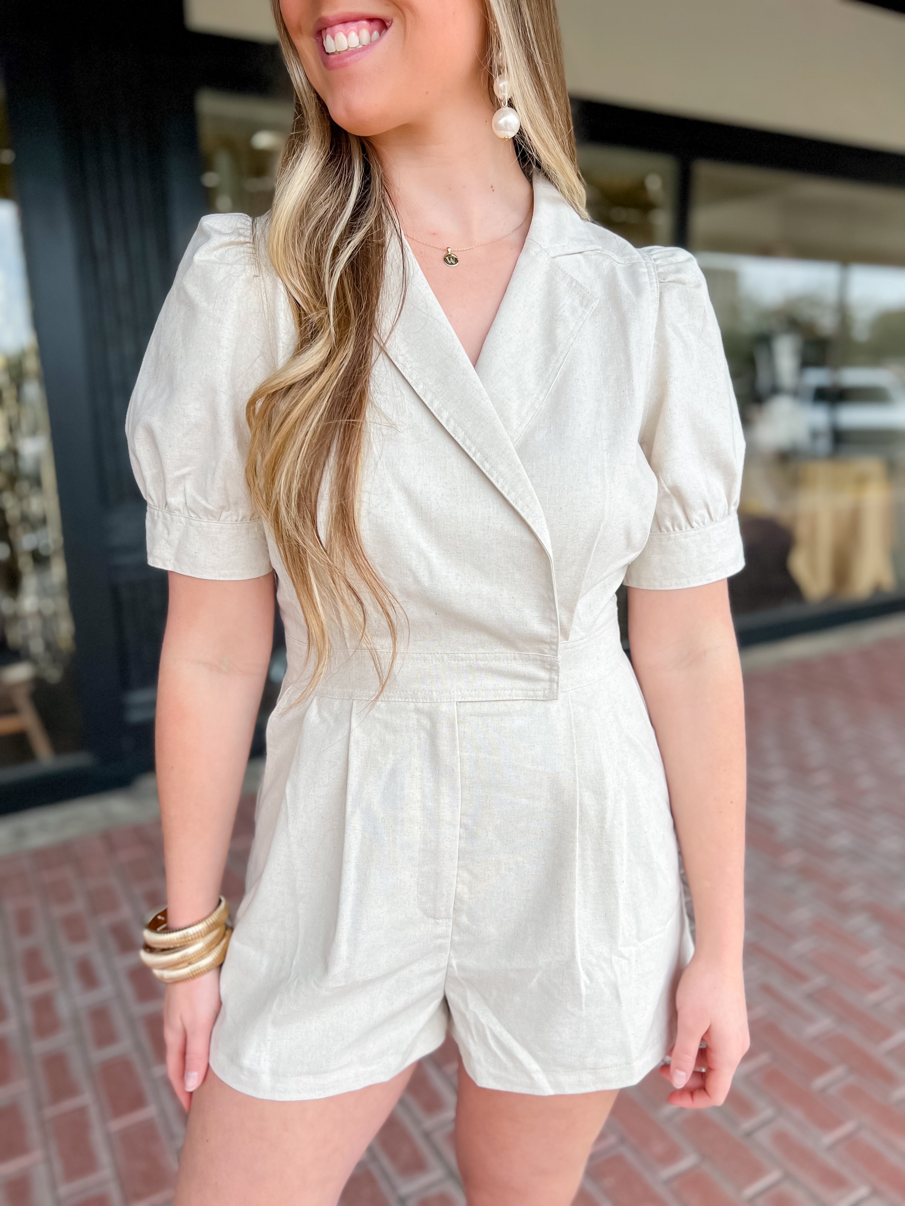 Romper with Puff Sleeve Detail