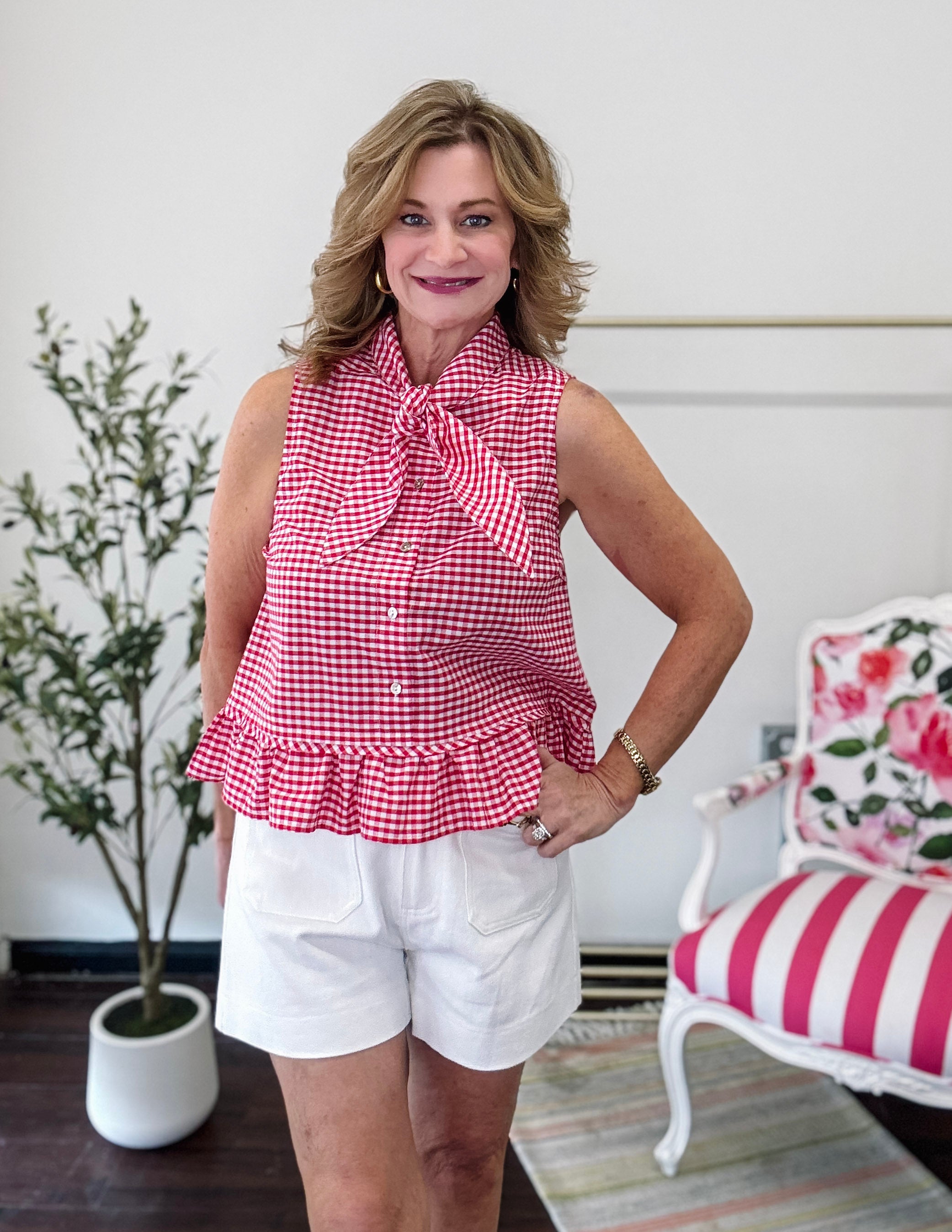 Crisp Gingham Top-Red