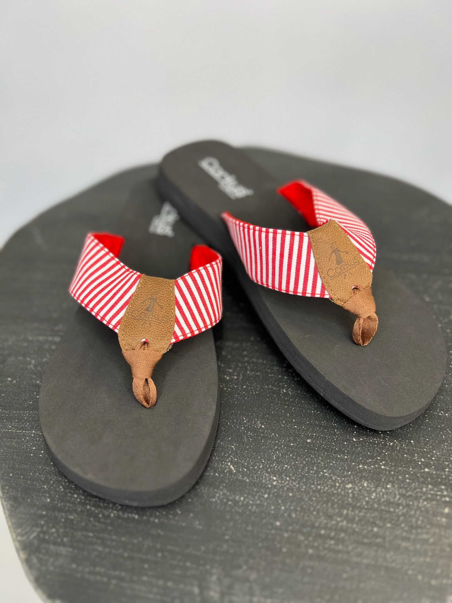 [Corky's] Summer Break Flip Flop - Red White Stripe