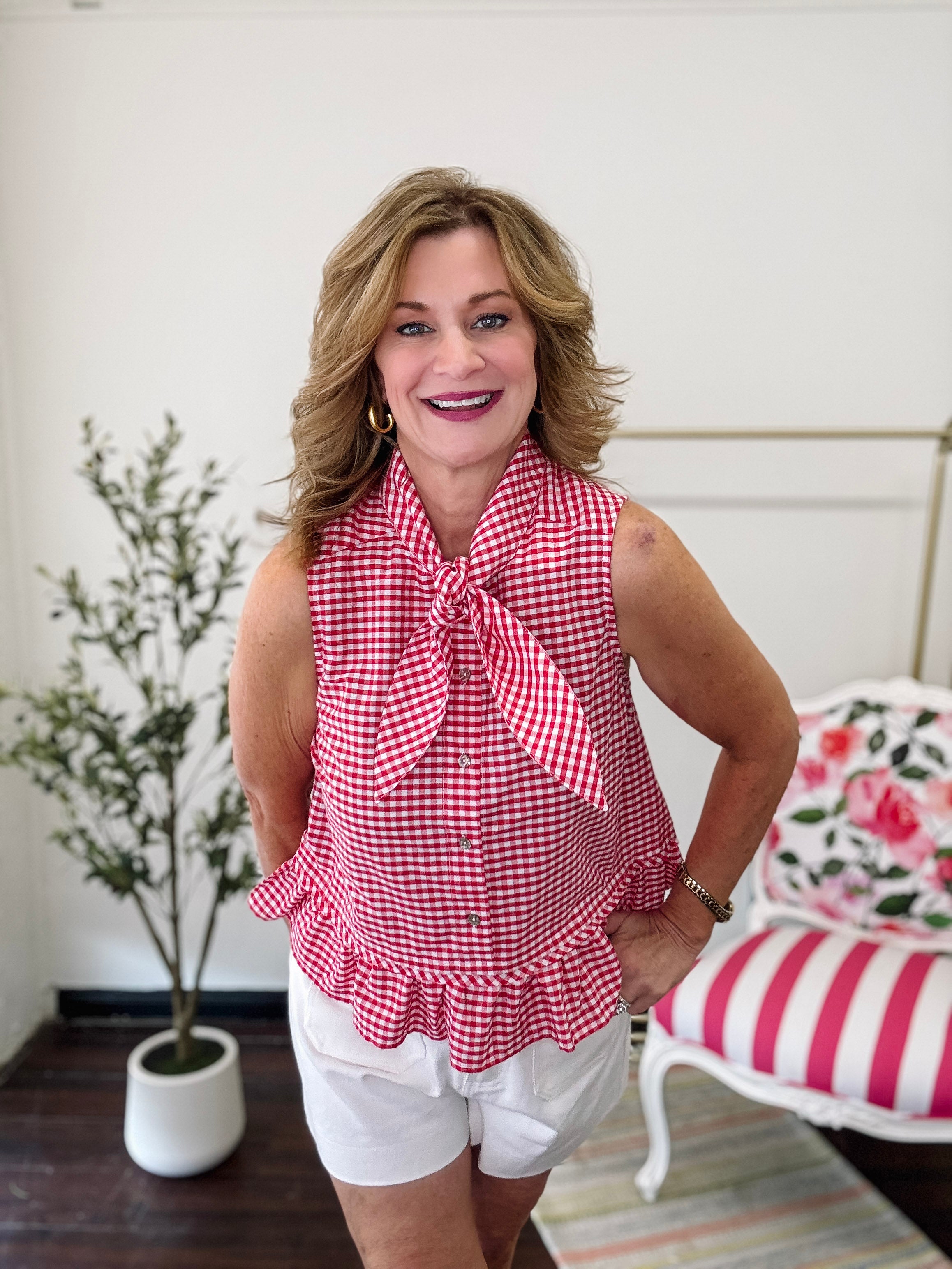 Crisp Gingham Top-Red