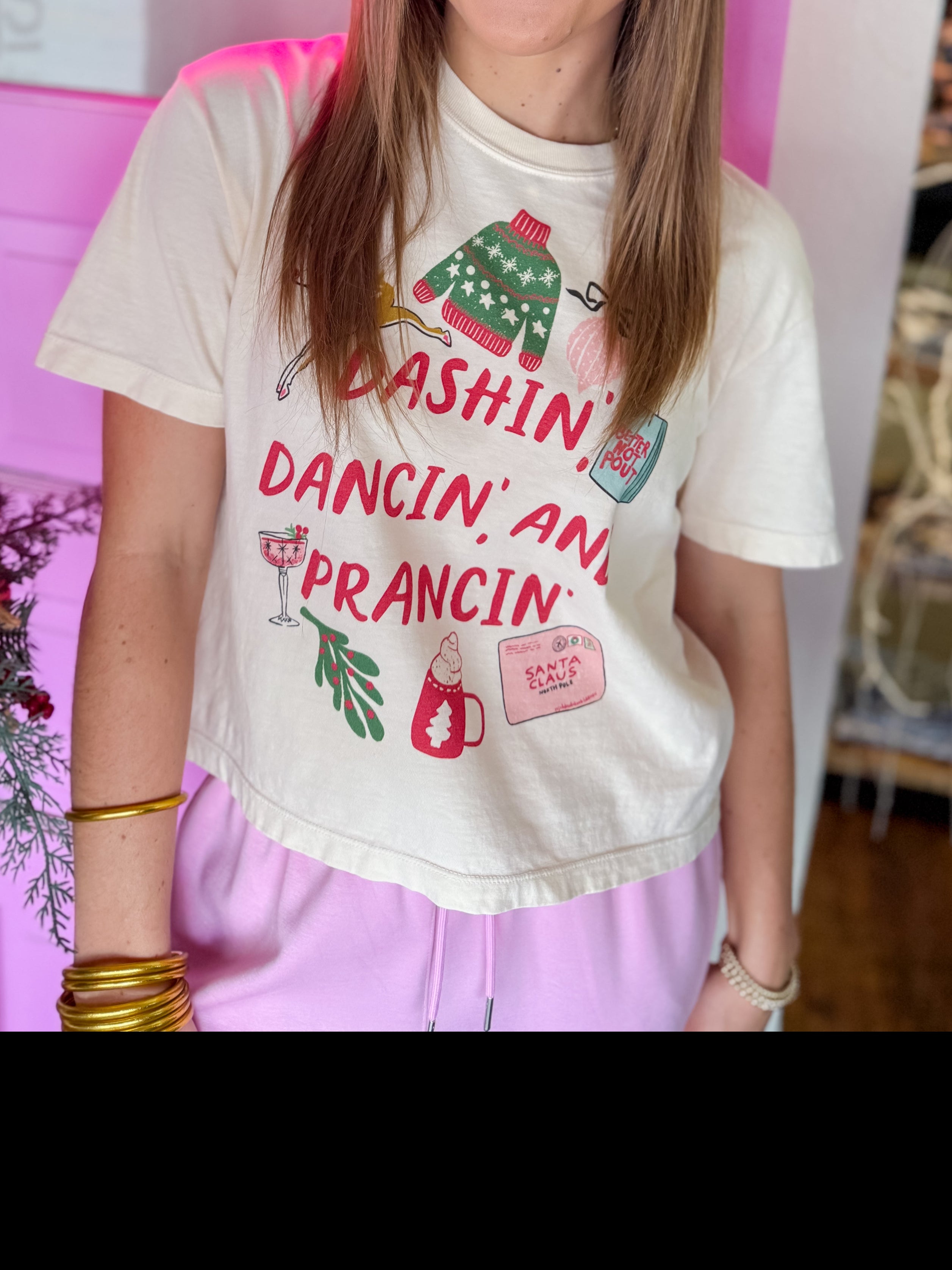 Dashin, Dancin, and Prancin Crop Tee Shirt