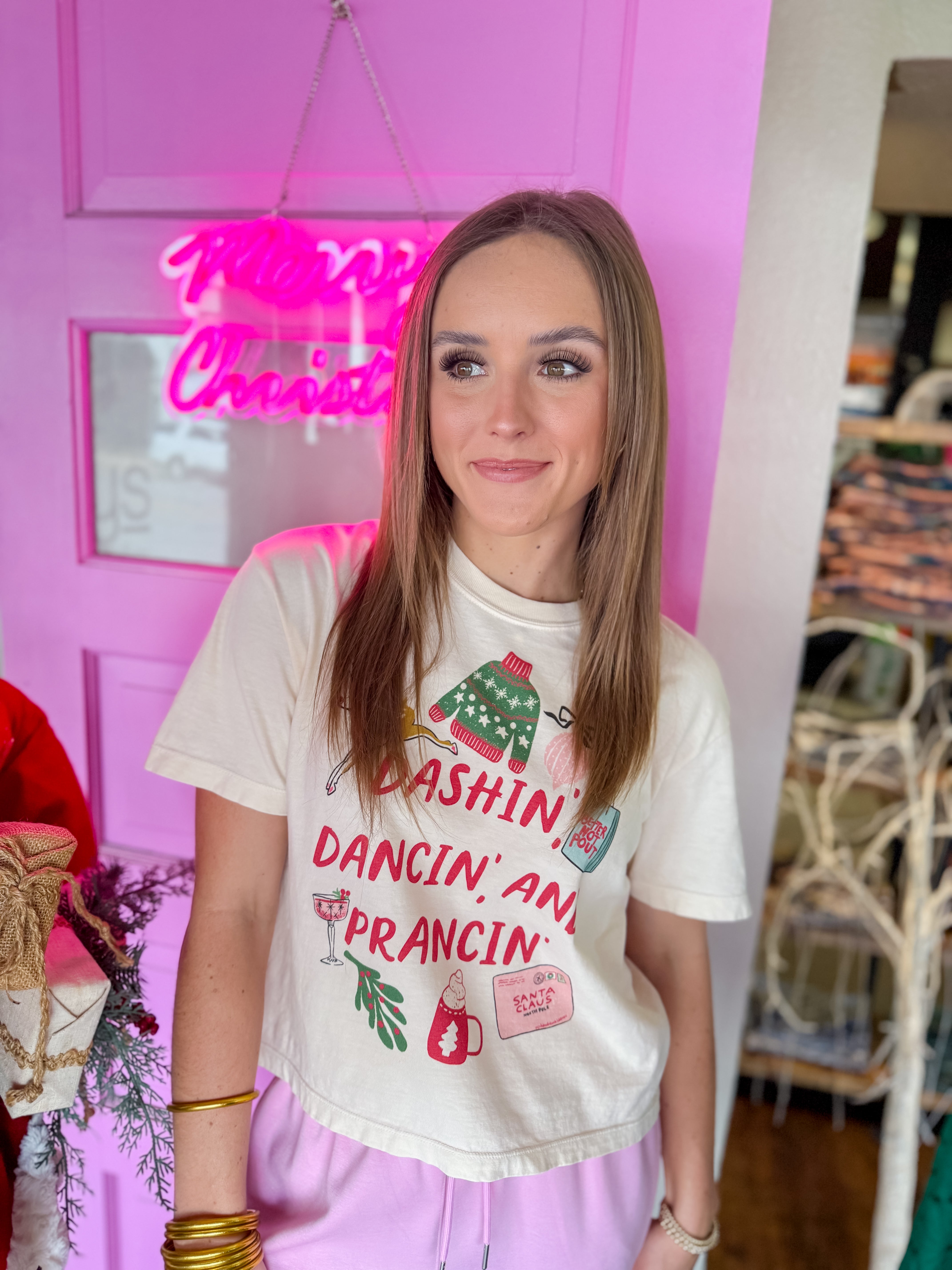 Dashin, Dancin, and Prancin Crop Tee Shirt