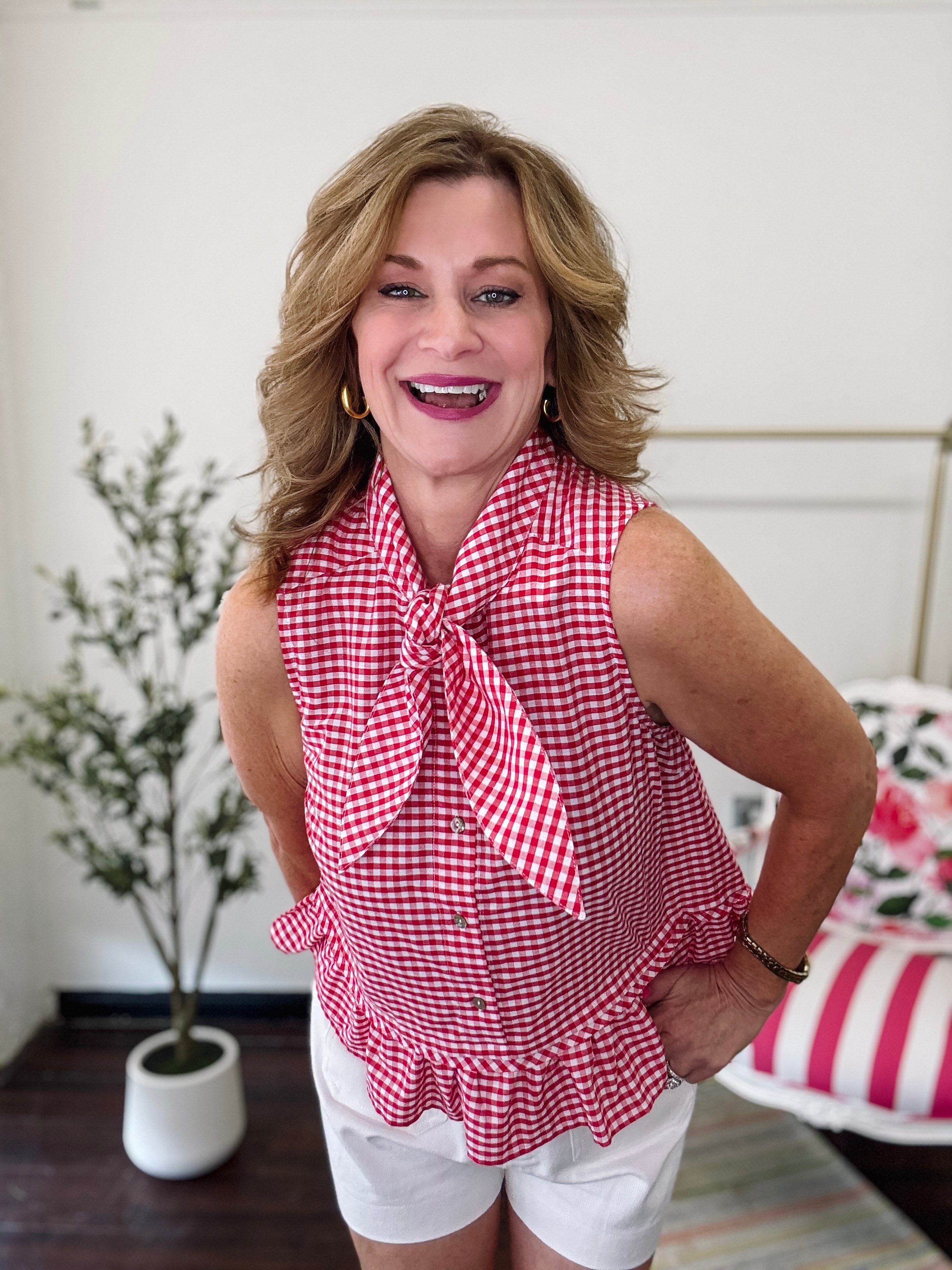 Crisp Gingham Top-Red