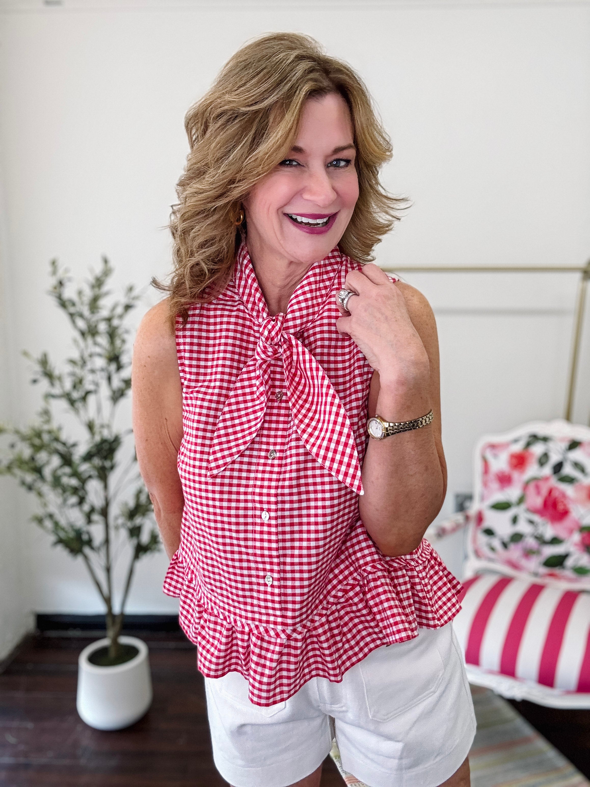 Crisp Gingham Top-Red