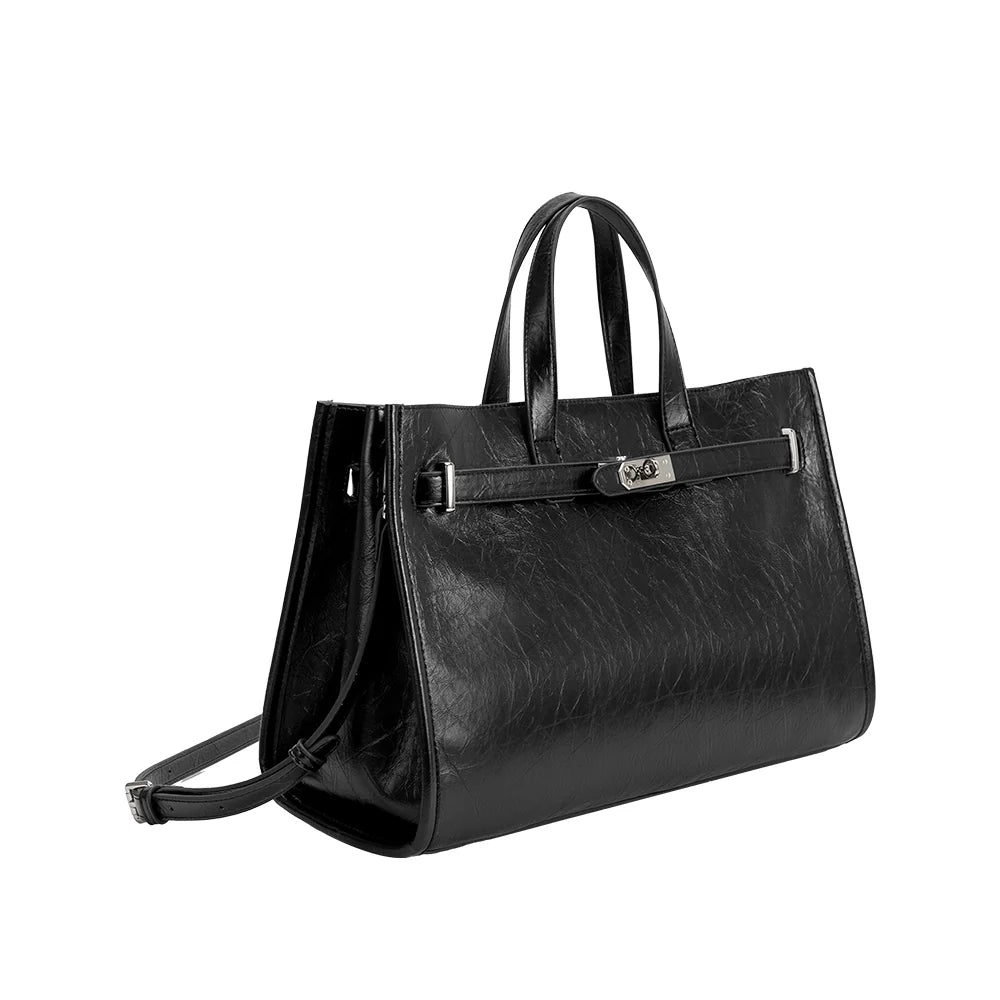 Sutton Vegan Leather Tote Bag-Black
