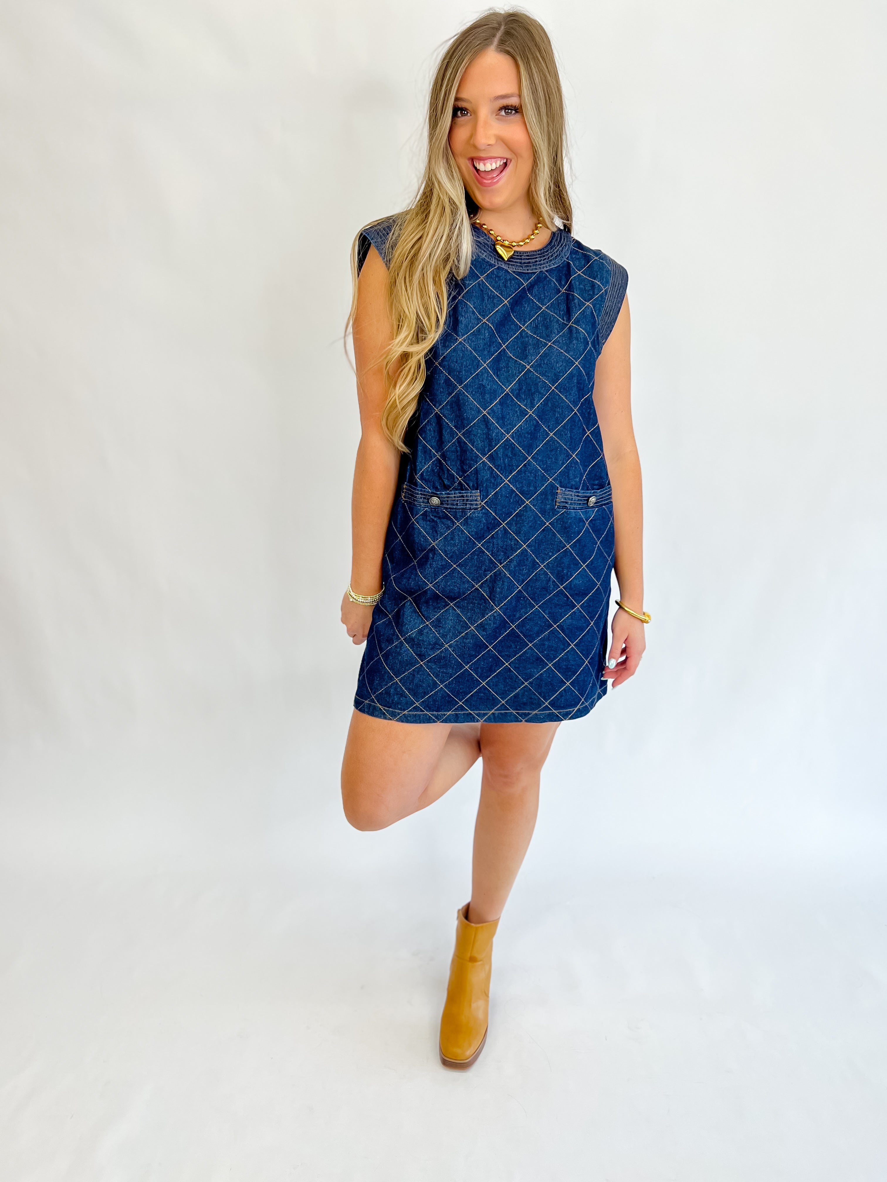 In Stitches Mini Dress - Denim