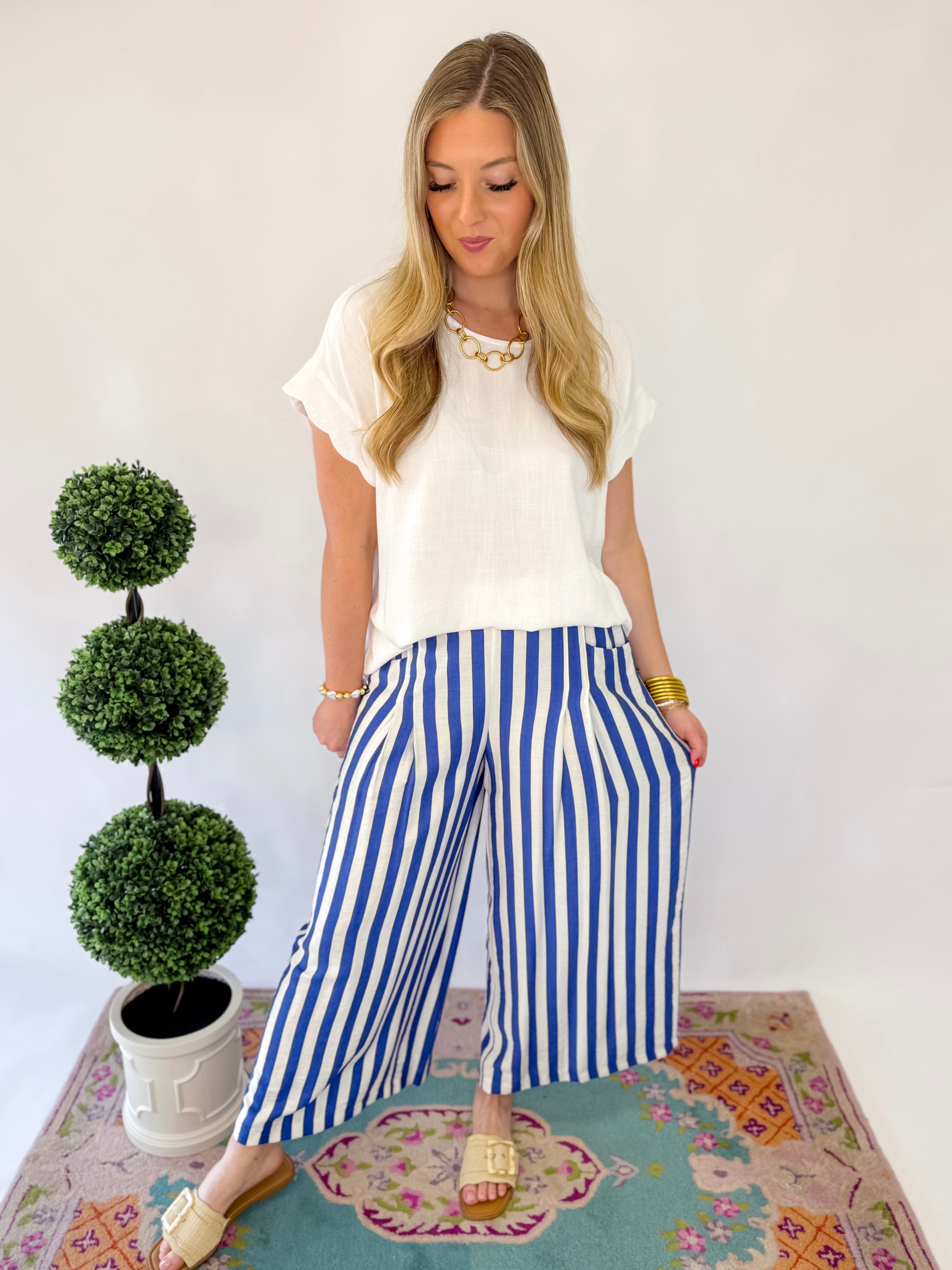 Marina Stripe Wide Leg Pants - Blue