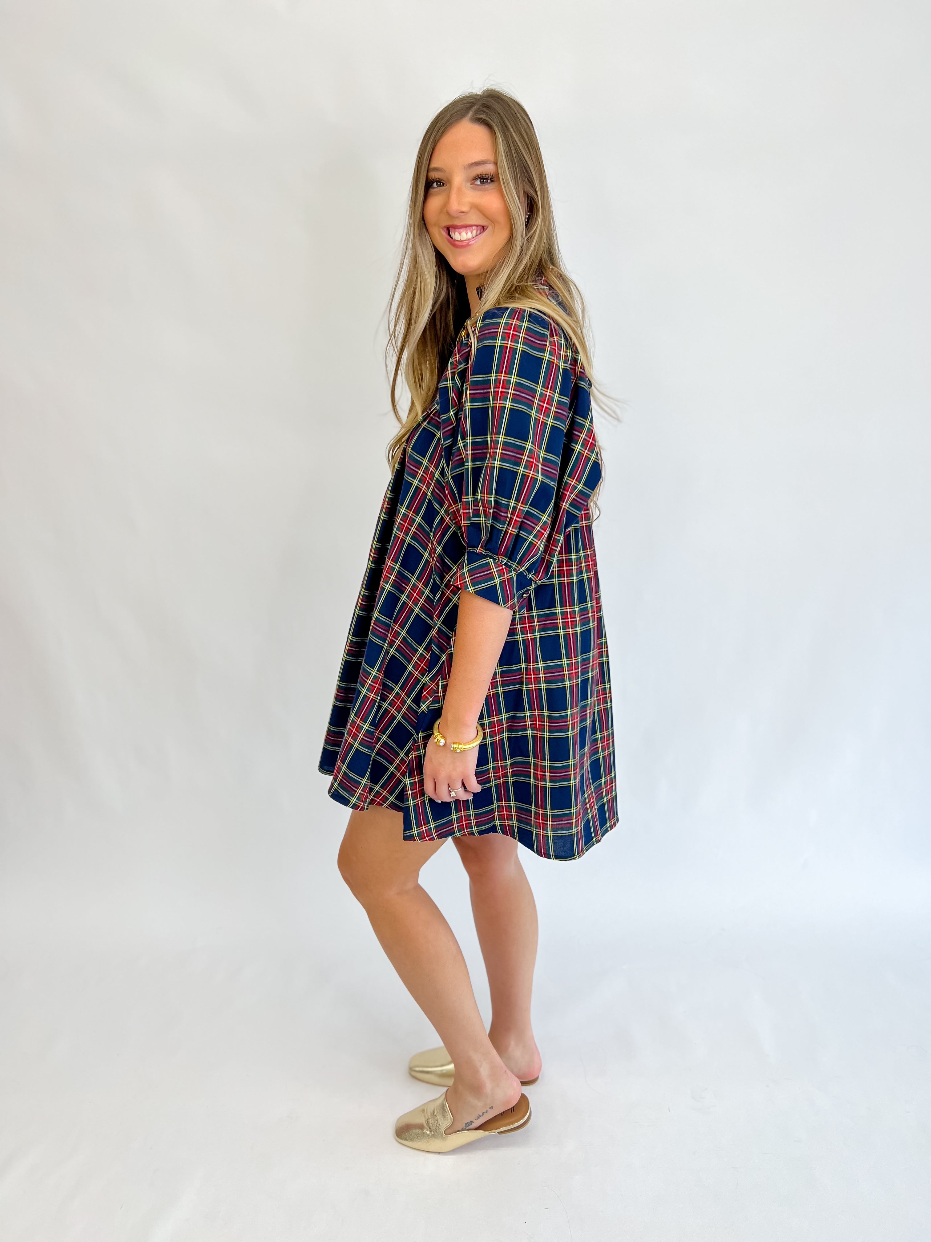 [Entro] Merry Everything Plaid Dress-Navy