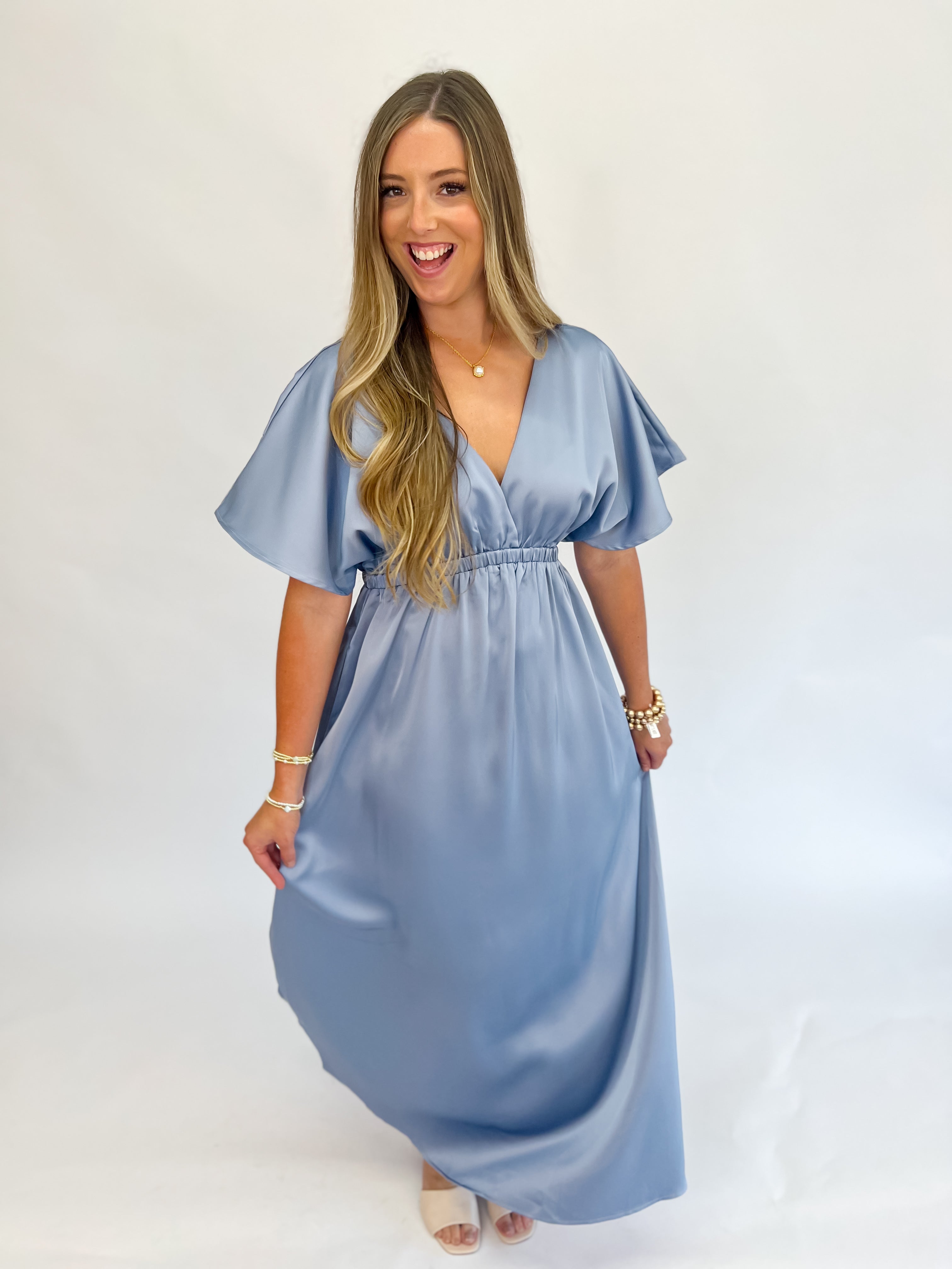 Sophisticated Satin Maxi Dress-Dove