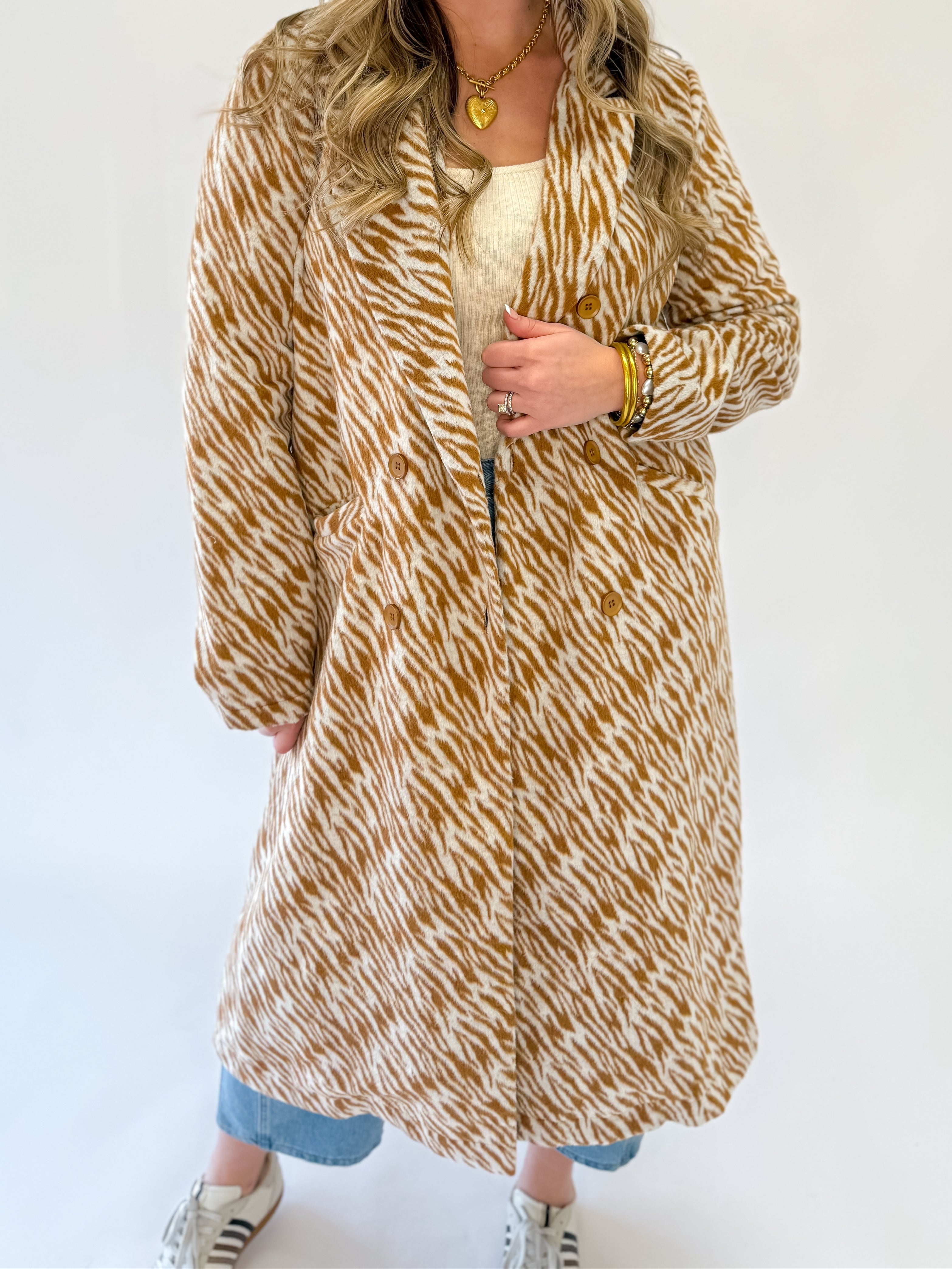 Be Fearless Zebra Long Coat-Camel