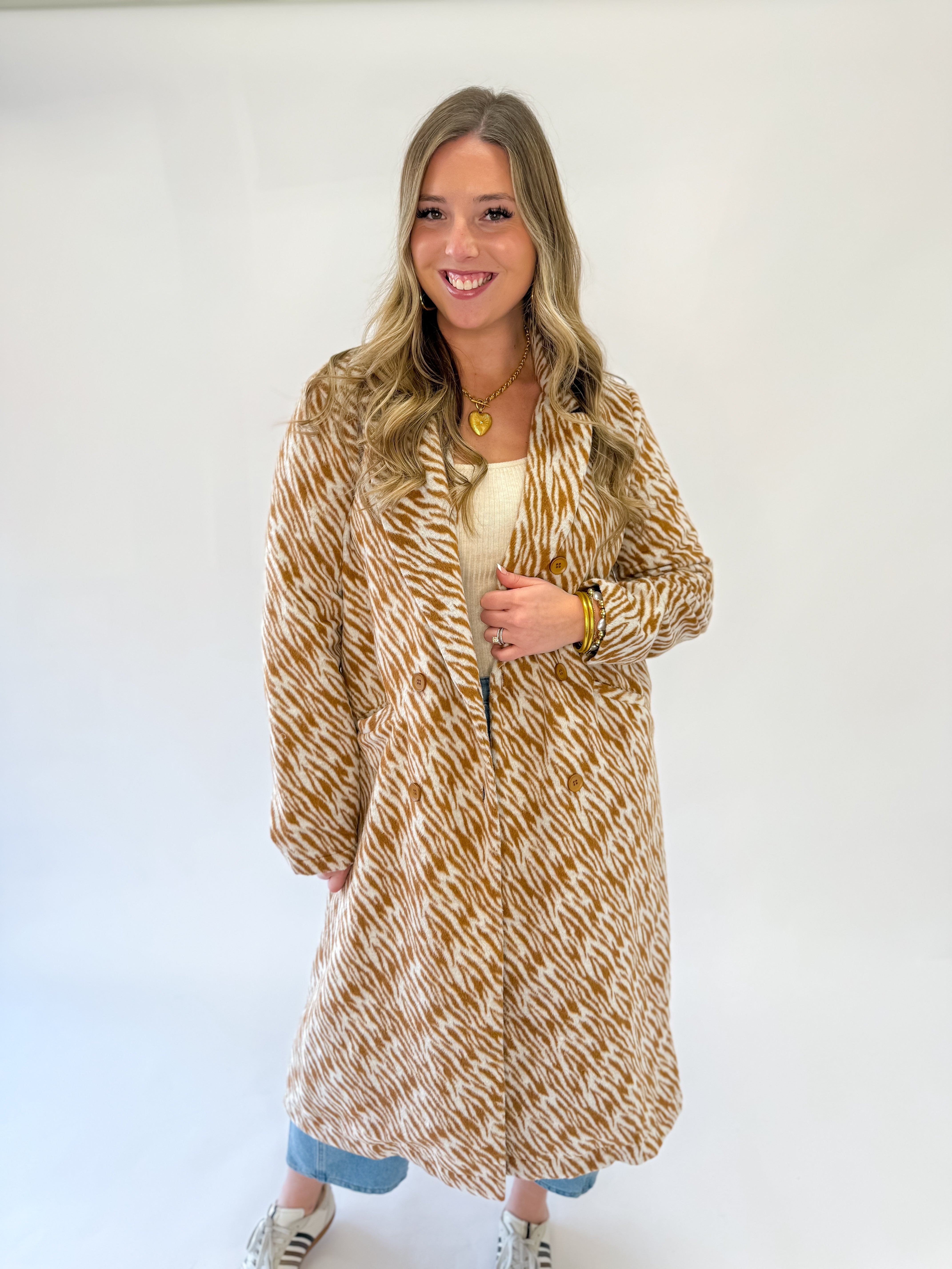 Be Fearless Zebra Long Coat-Camel