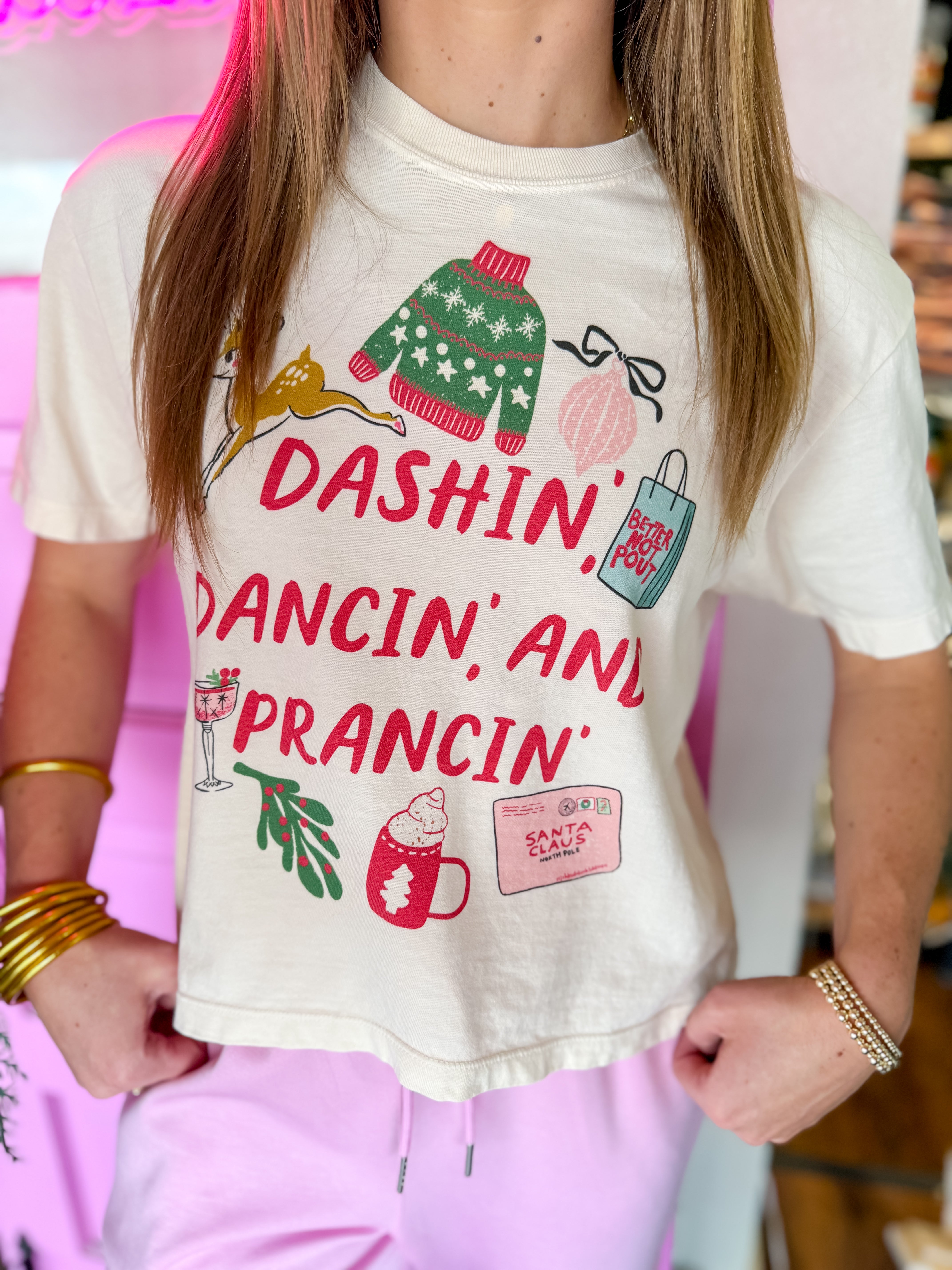 Dashin, Dancin, and Prancin Crop Tee Shirt