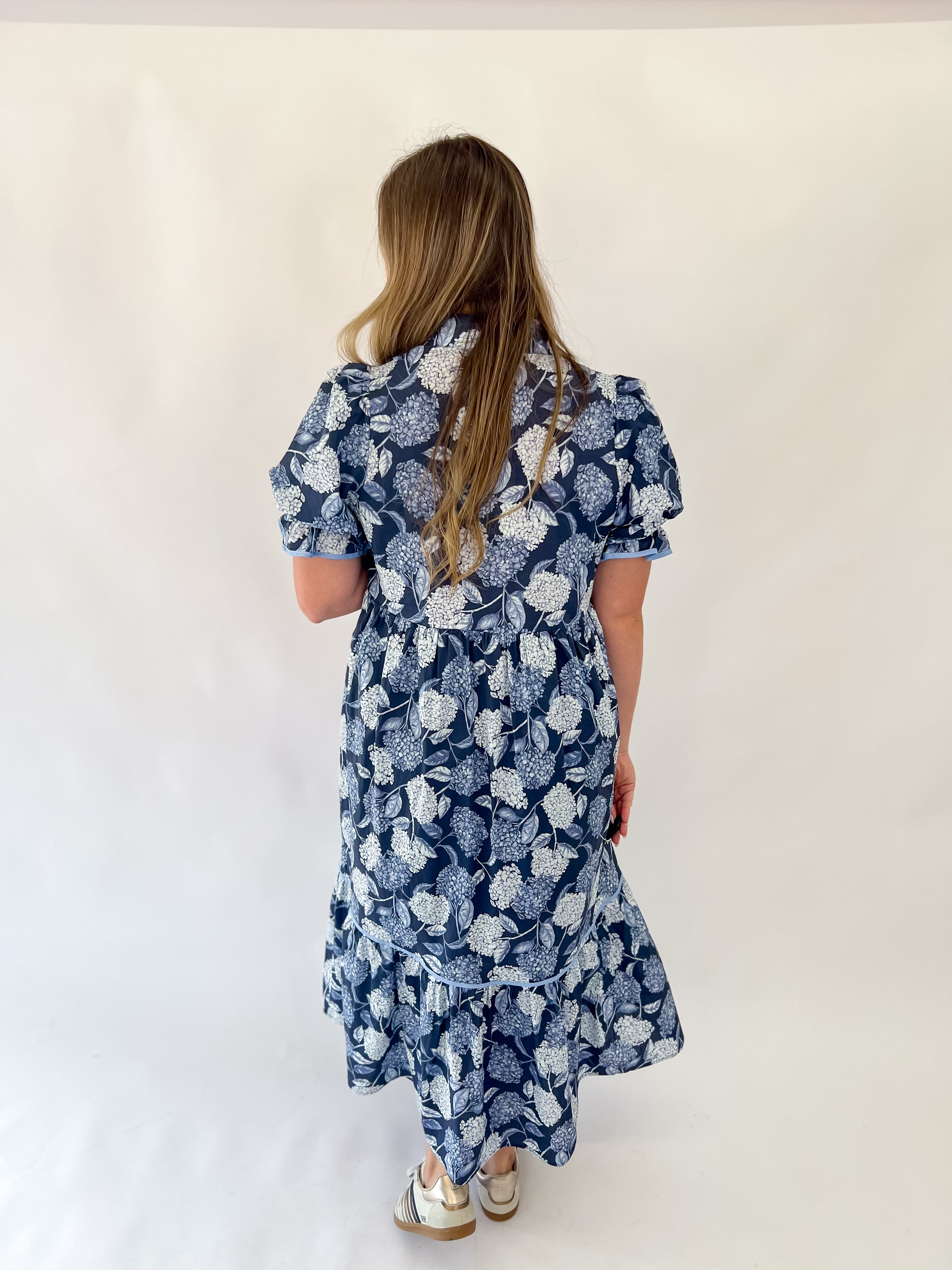 Fall Navy Botanical Midi Dress