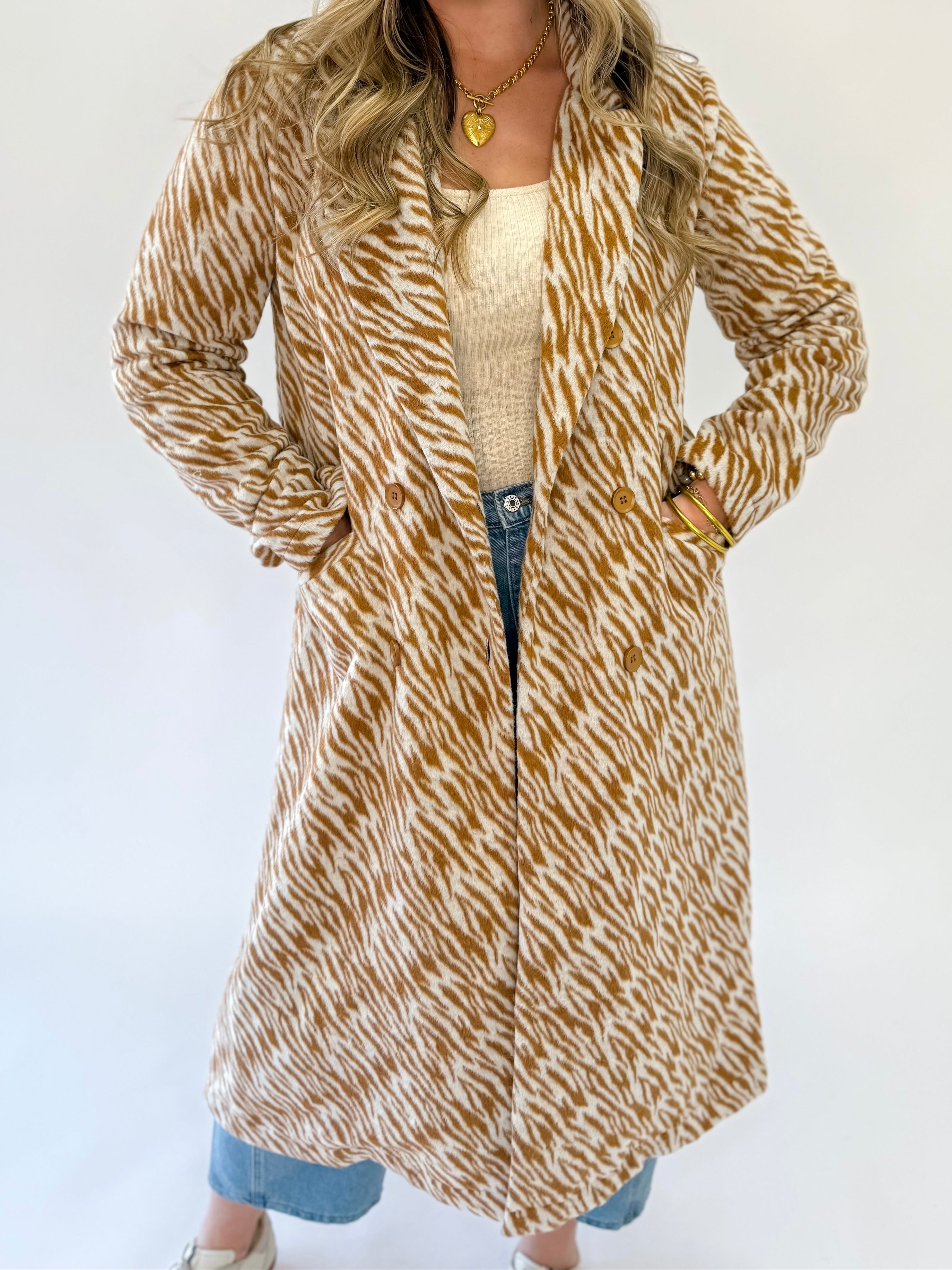 Be Fearless Zebra Long Coat-Camel