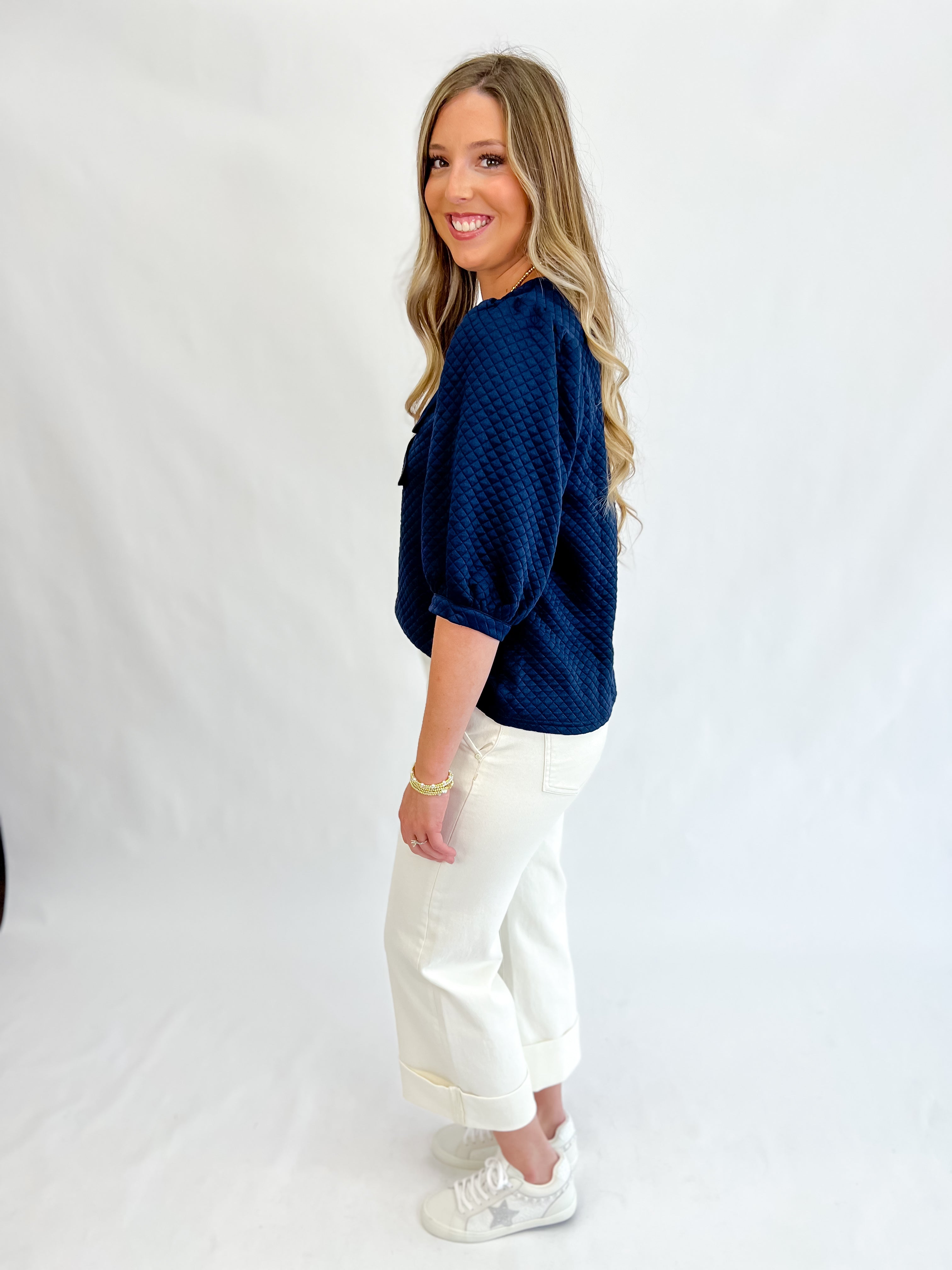 Navy Charm Textured Top