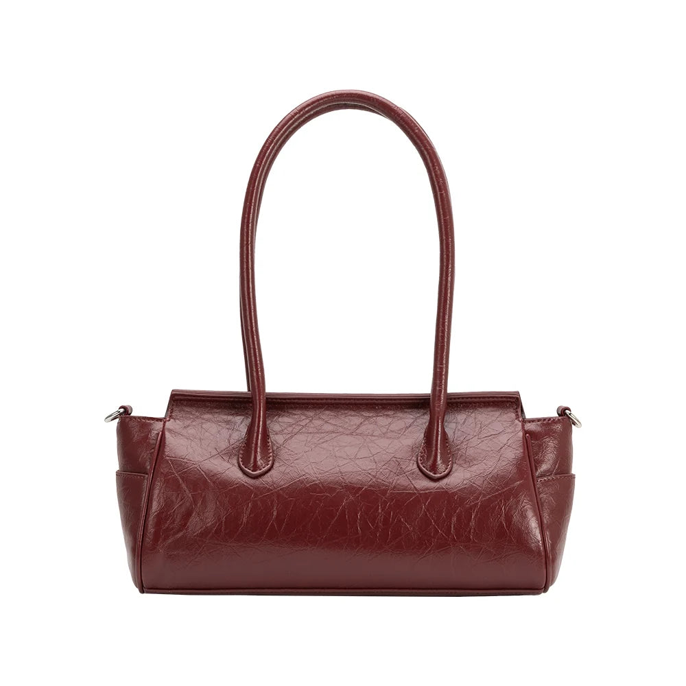 Ruthie Vegan Leather Shoulder Bag-Burgundy
